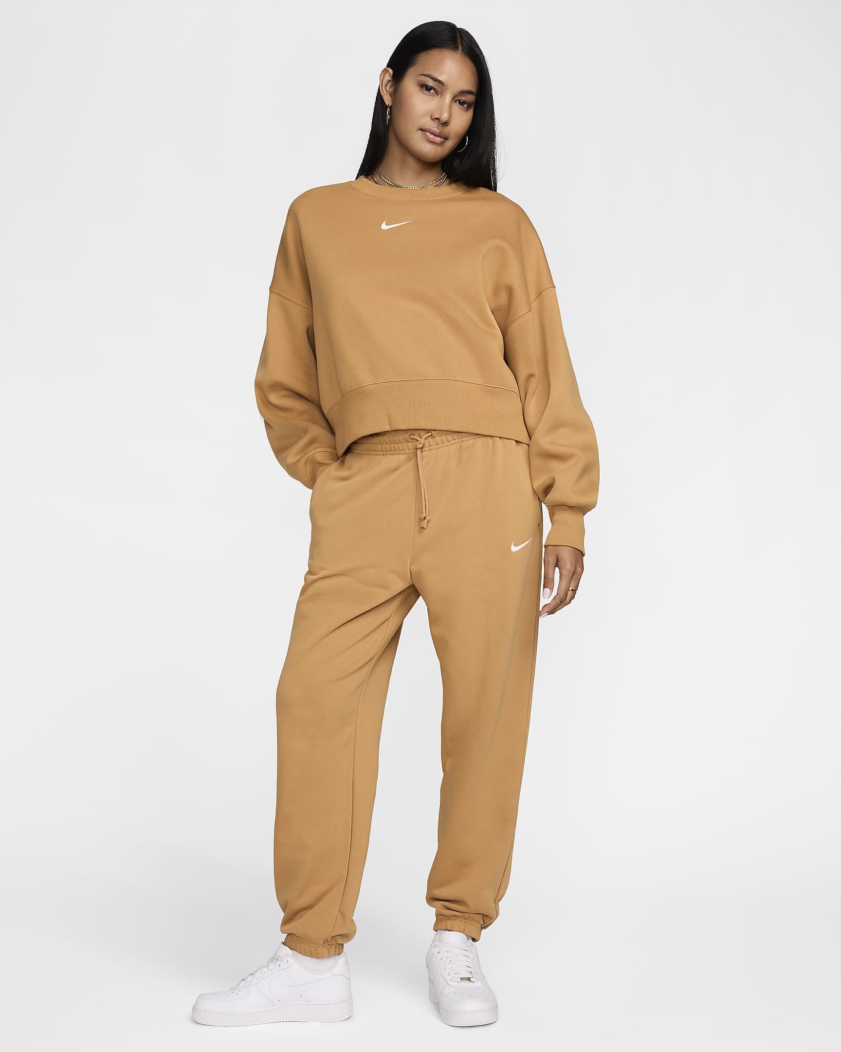 Nike Sportswear Phoenix Fleece Women's High-Waisted Oversized French Terry Tracksuit Bottoms - Flax/Sail