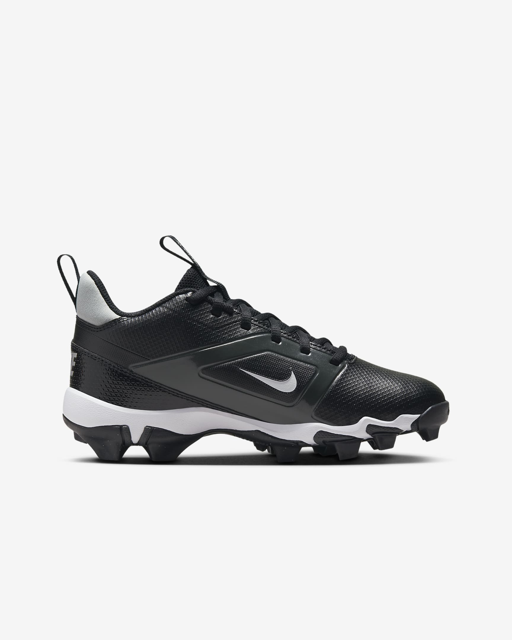 Tacos de fútbol americano para niños grandes (ancho) Nike Alpha Menace 4 Shark - Negro/Gris humo claro/Plata metalizado/Blanco