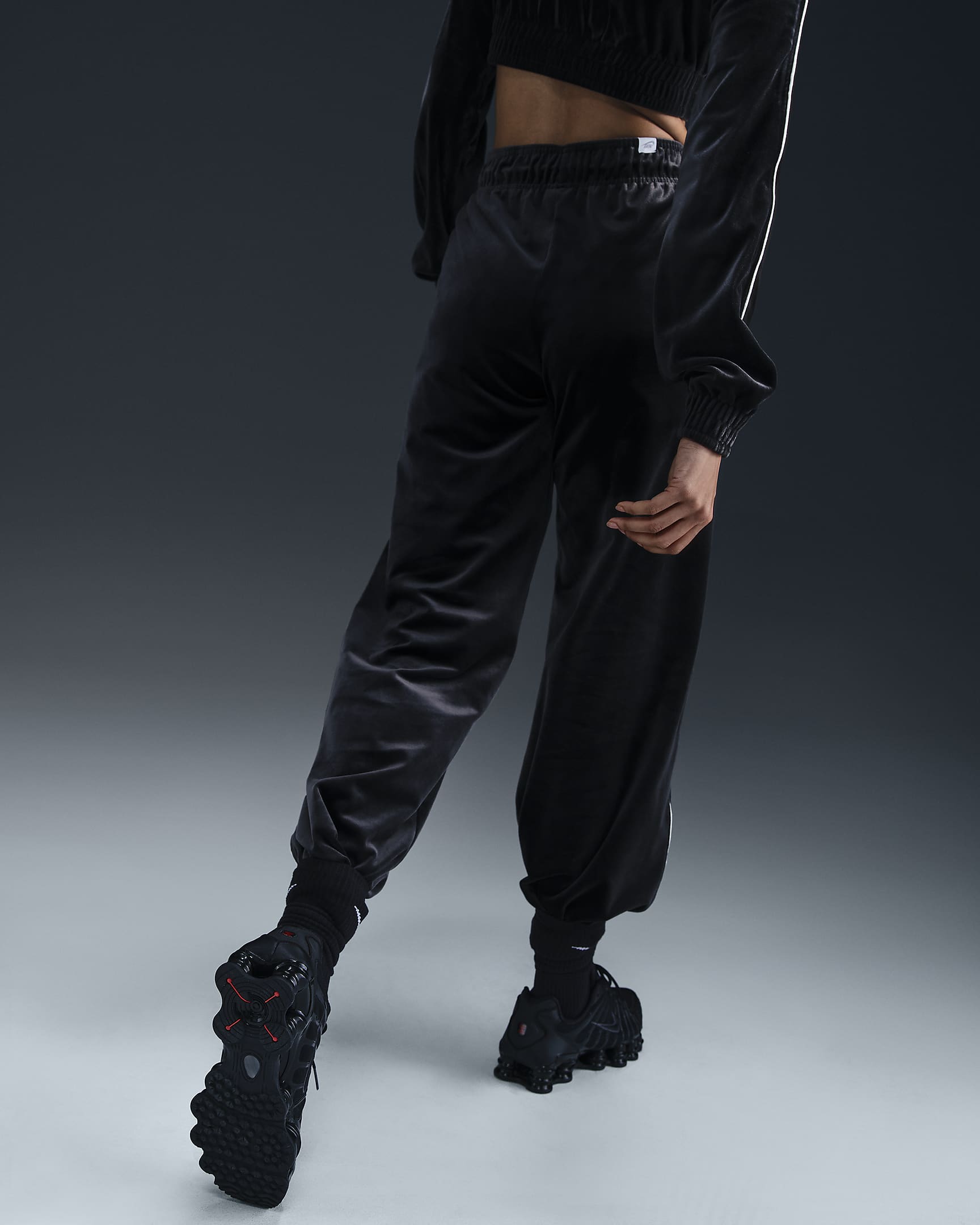 Nike Sportswear Collection Women's Mid-Rise Velour Joggers - Black/Sail/Sail