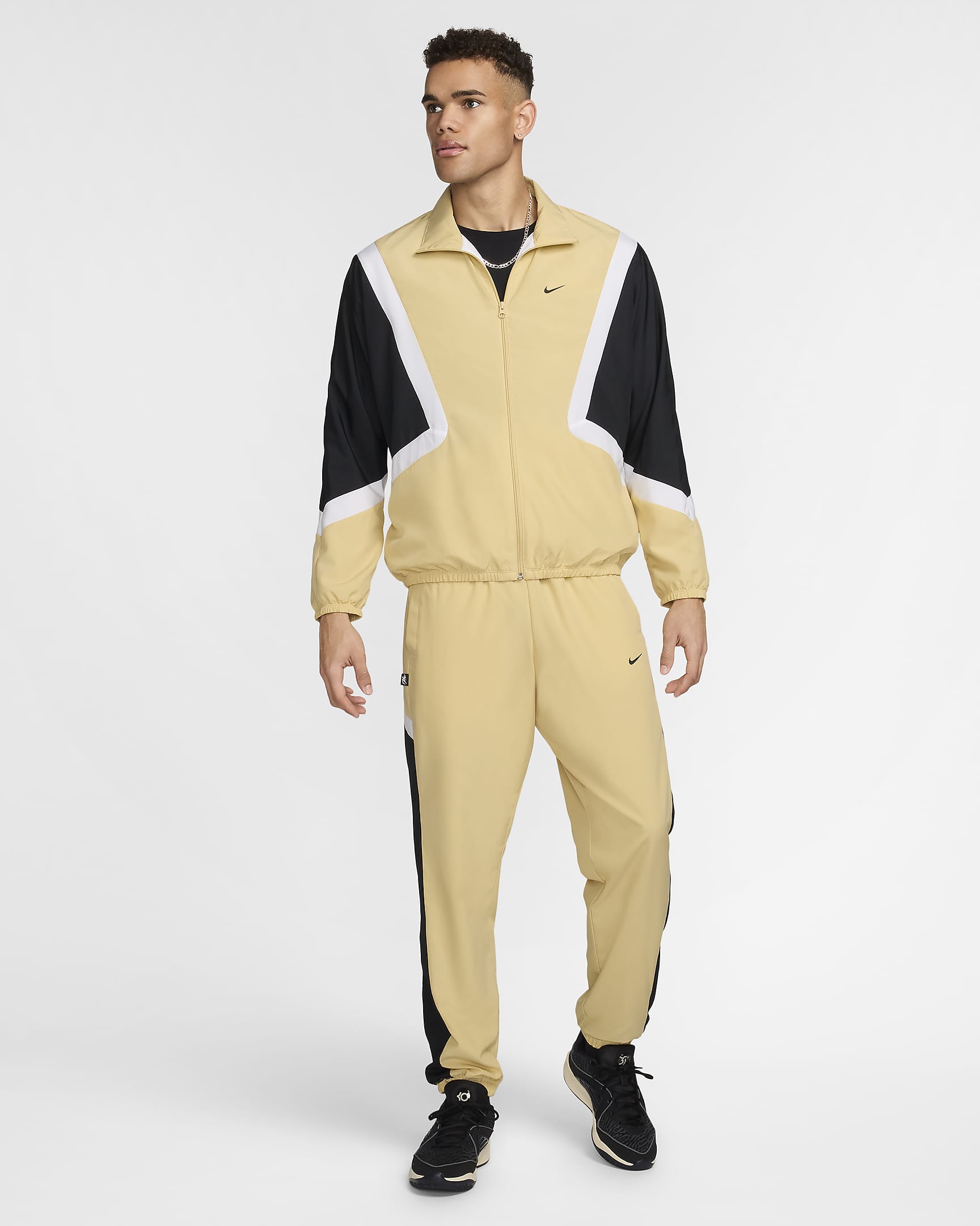 Chamarra de básquetbol de tejido Woven para hombre Nike Icon - Oro team/Negro/Blanco/Negro