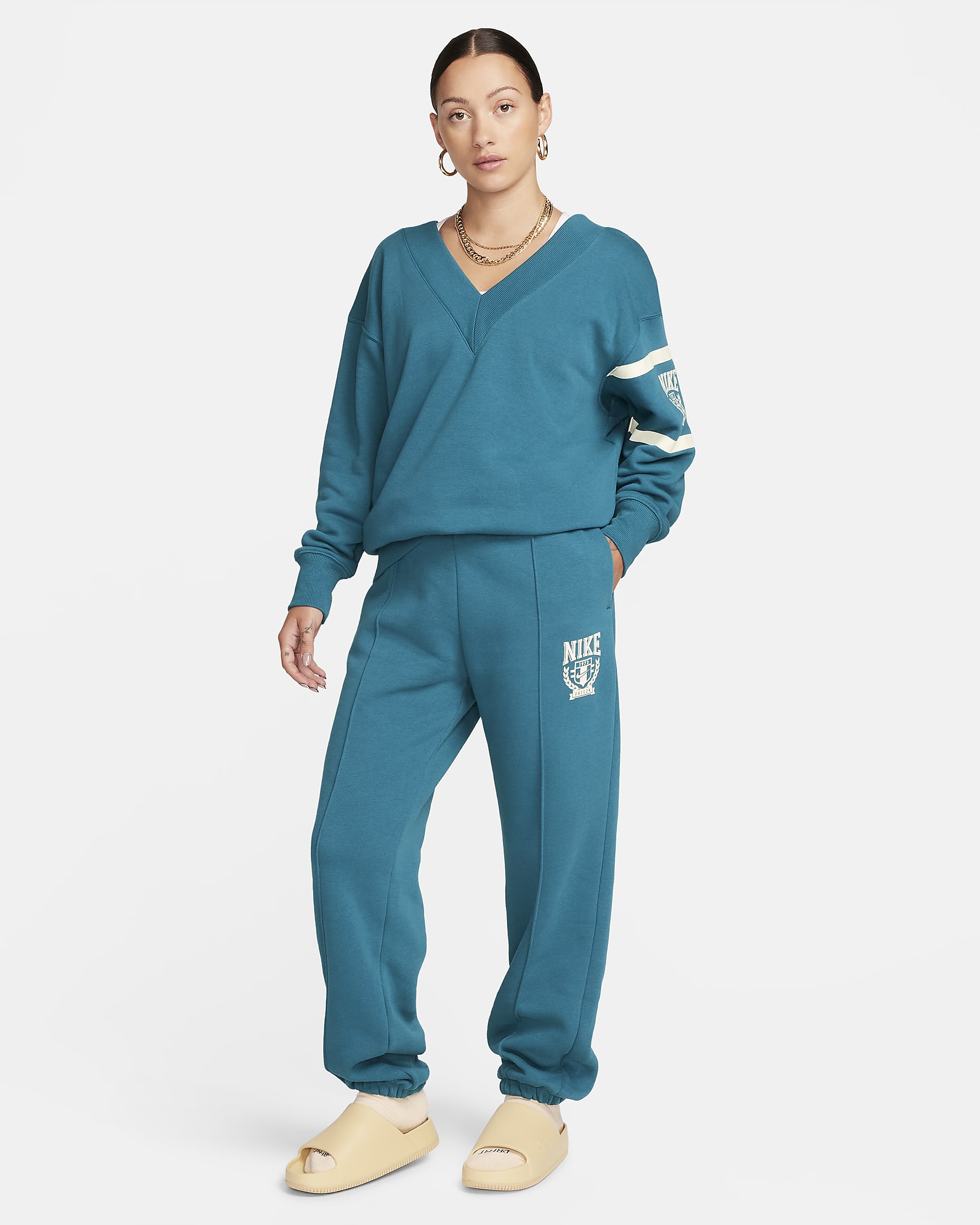 Calças desportivas de lã cardada Nike Sportswear para mulher - Geode Teal