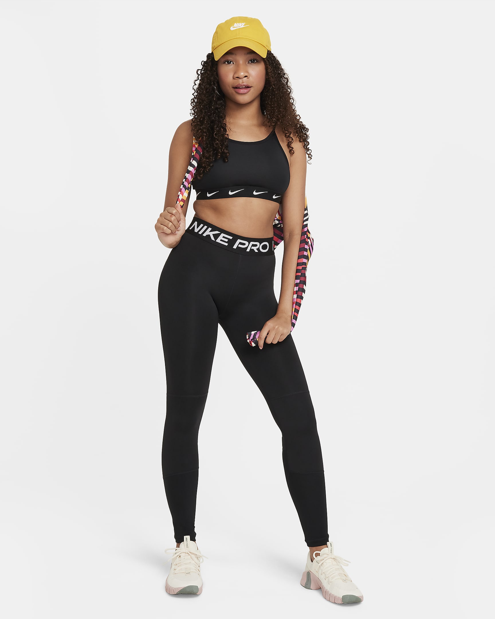 Nike Pro Dri-FIT-leggings til større børn (piger) - sort/hvid