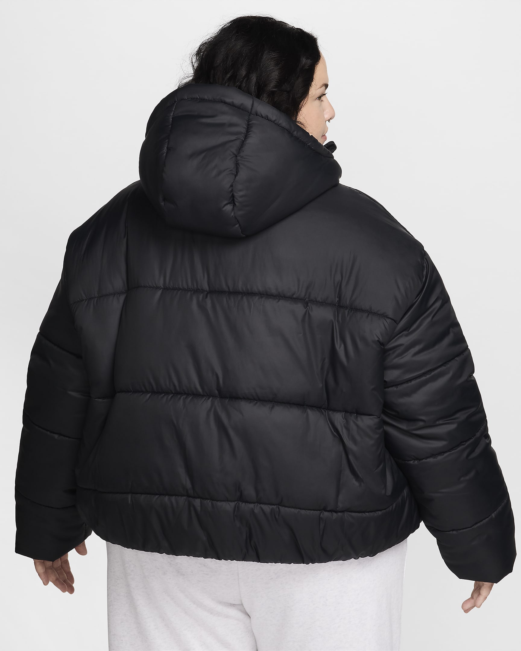 Nike Sportswear Classic Puffer Women's Therma-FIT Loose Hooded Jacket (Plus Size) - Black/White