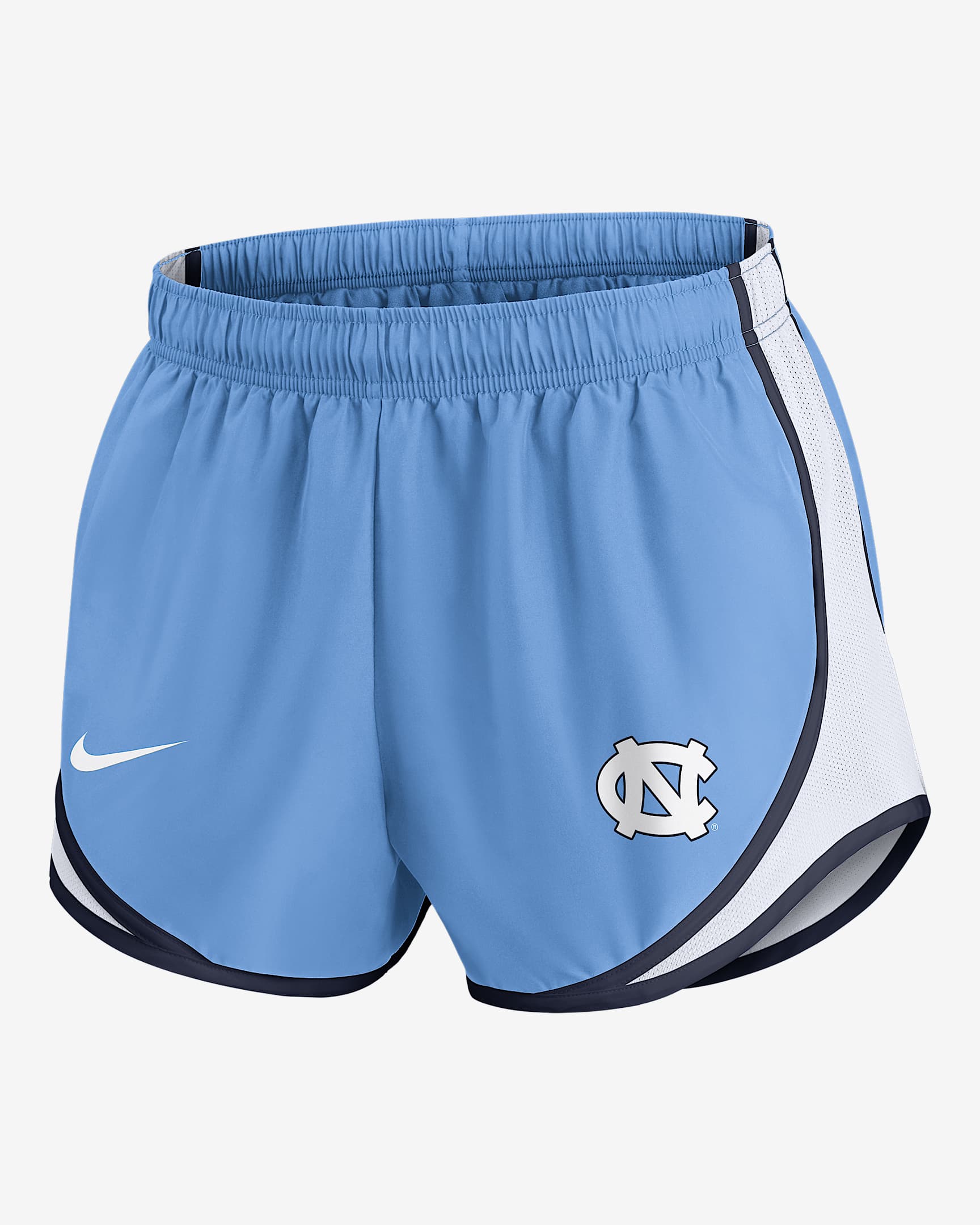Shorts universitarios Nike para mujer North Carolina Tar Heels Spring Break Tempo - Azul claro