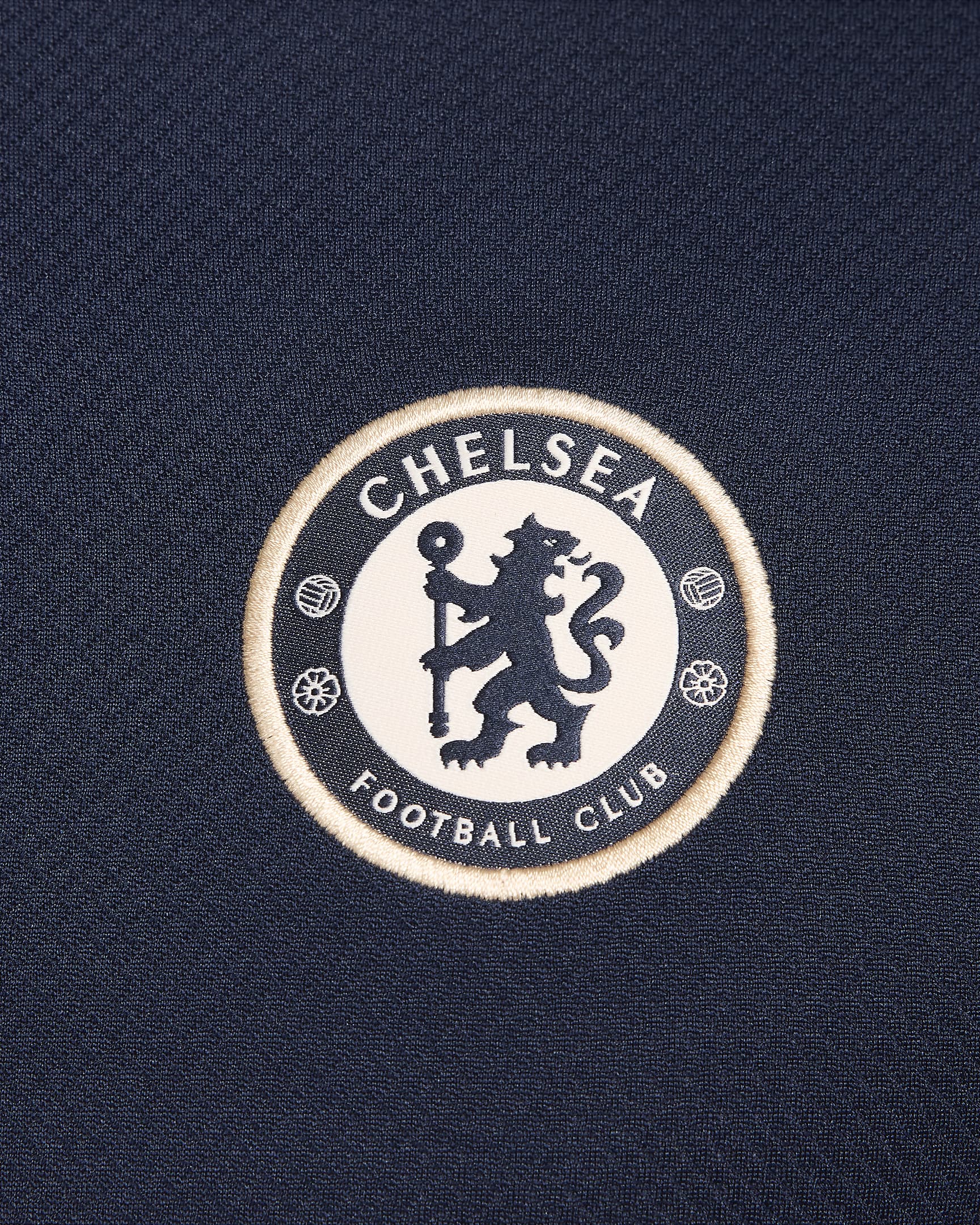 Chelsea F.C. Strike Men's Nike Dri-FIT Football Short-Sleeve Knit Top - Obsidian/Obsidian/Light Photo Blue/Guava Ice