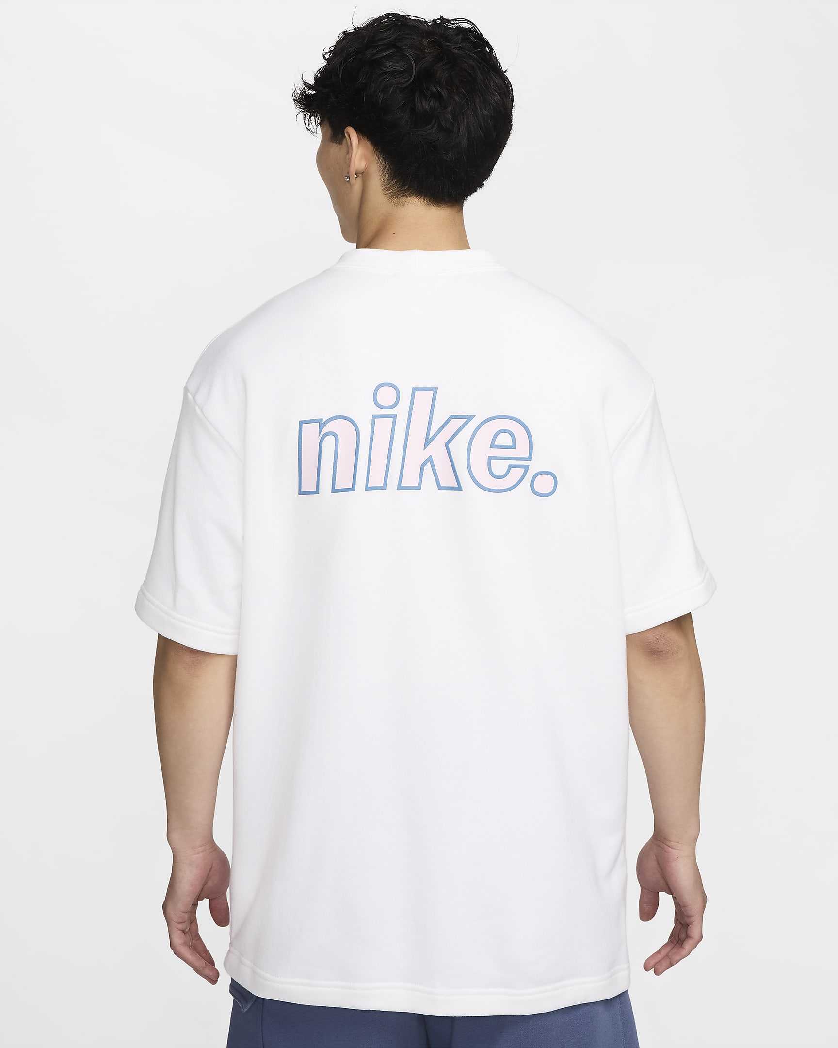 Nike Sportswear Men's French Terry Short-Sleeve Top - White/Aegean Storm