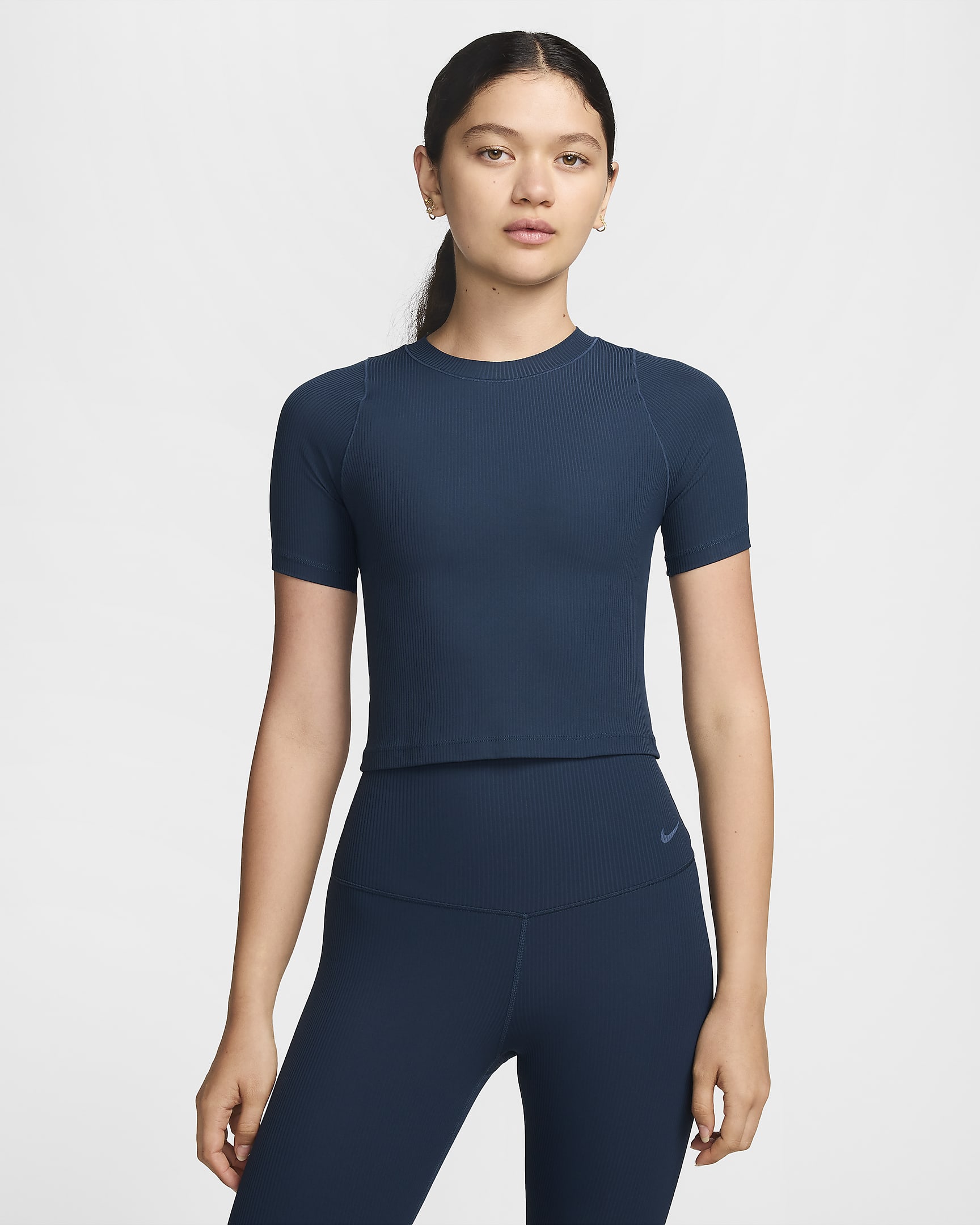 Nike Zenvy Rib Women's Dri-FIT Short-Sleeve Top - Armoury Navy/White