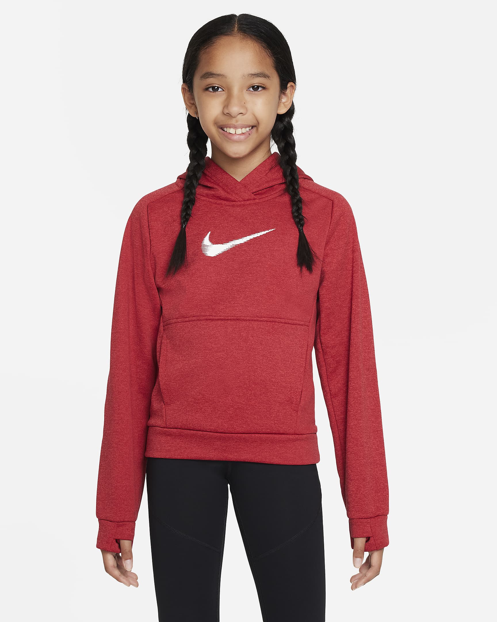 Sudadera con gorro sin cierre Therma-FIT para niños grandes Nike Multi+ - Rojo gimnasio/Rojo universitario/Blanco