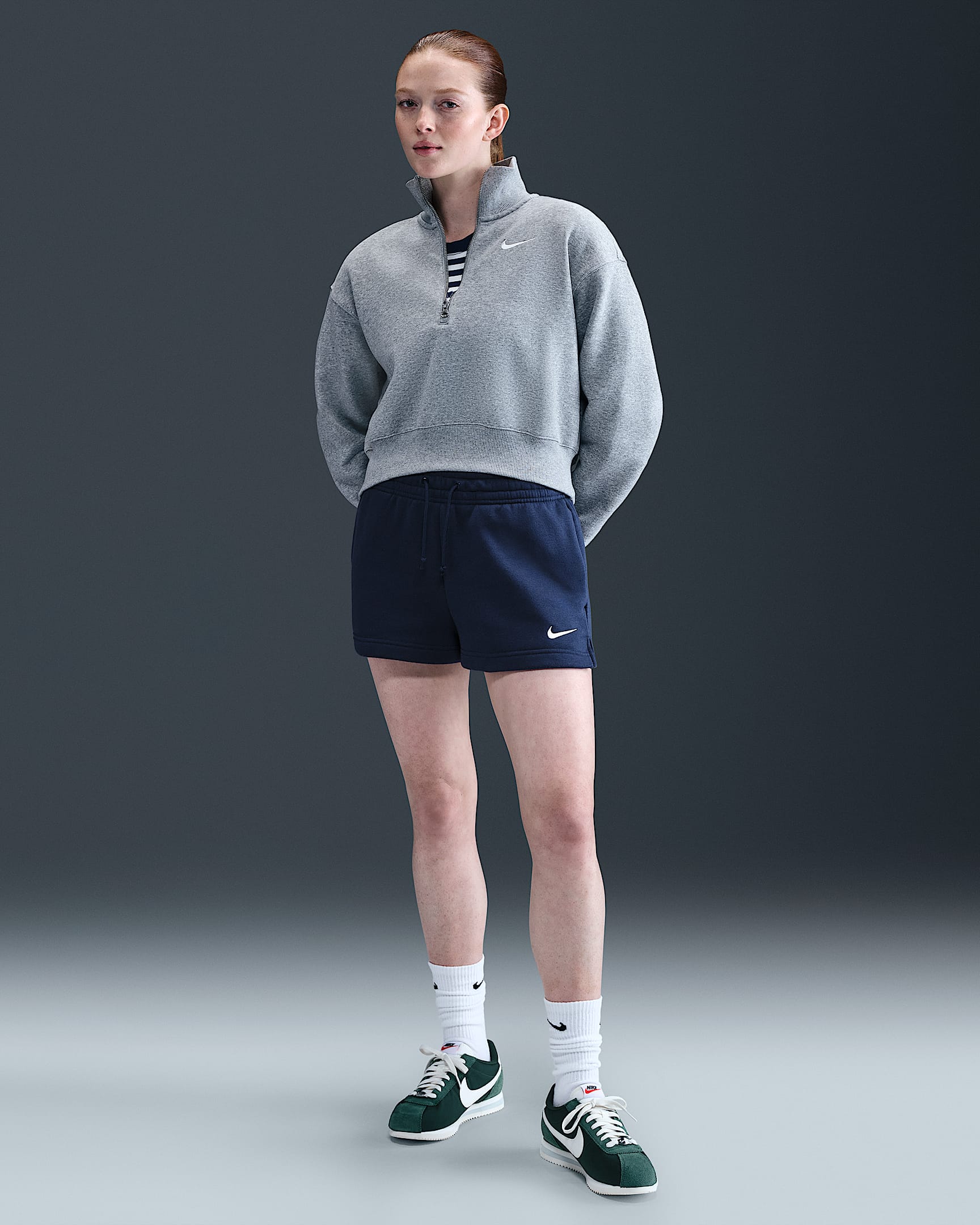 Nike Sportswear Phoenix Fleece Pantalón corto de talle medio de 5 cm - Mujer - Midnight Navy/Sail