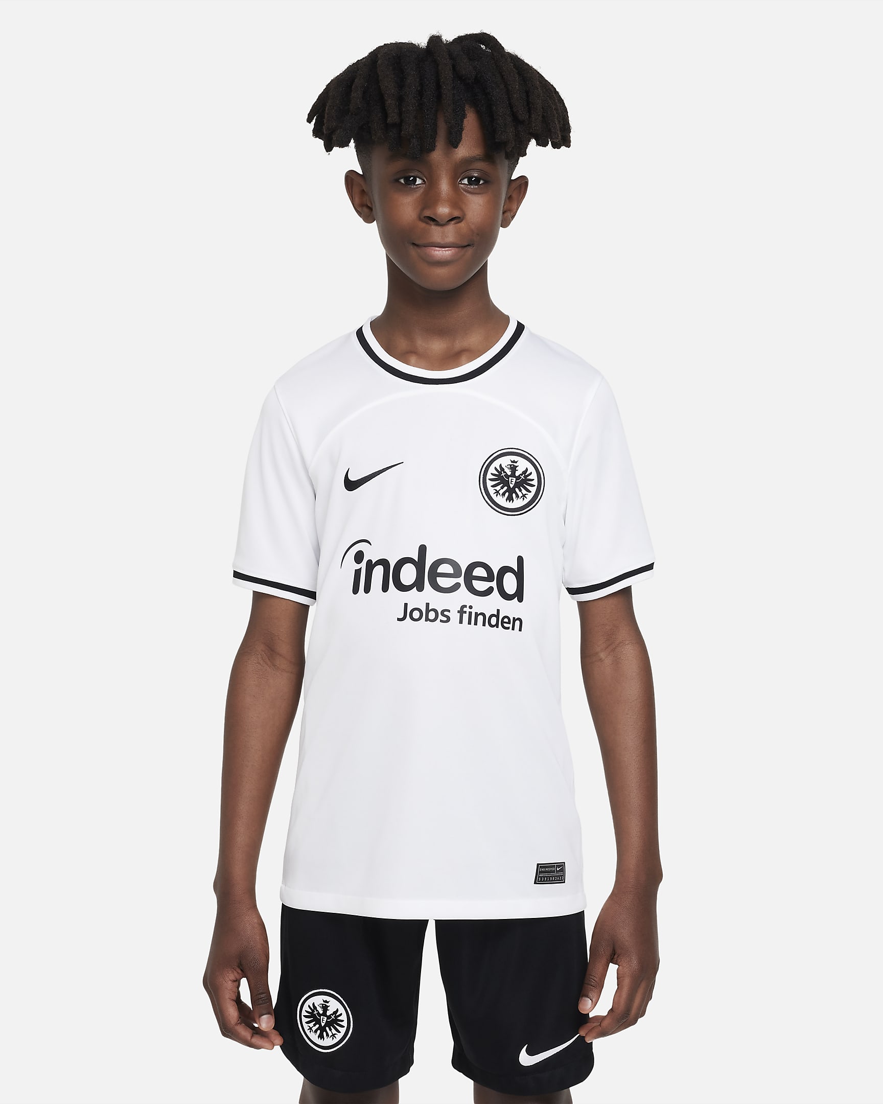 Eintracht Frankfurt 2022/23 Stadium Home Older Kids' Nike Dri-FIT Football Shirt - White/Black