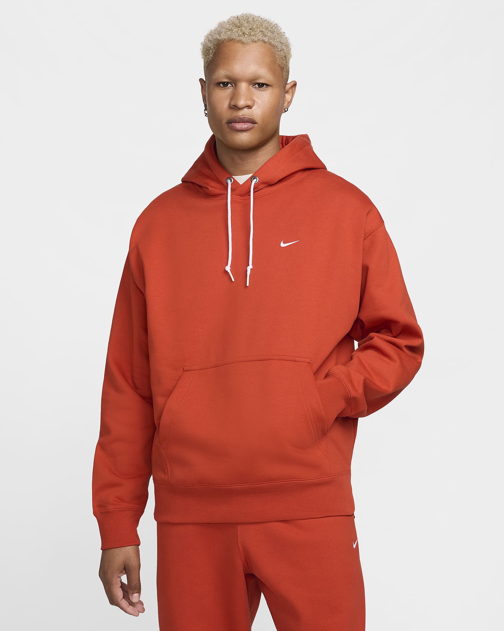 Nike Solo Swoosh fleecehettegenser til herre - Dragon Red/Hvit