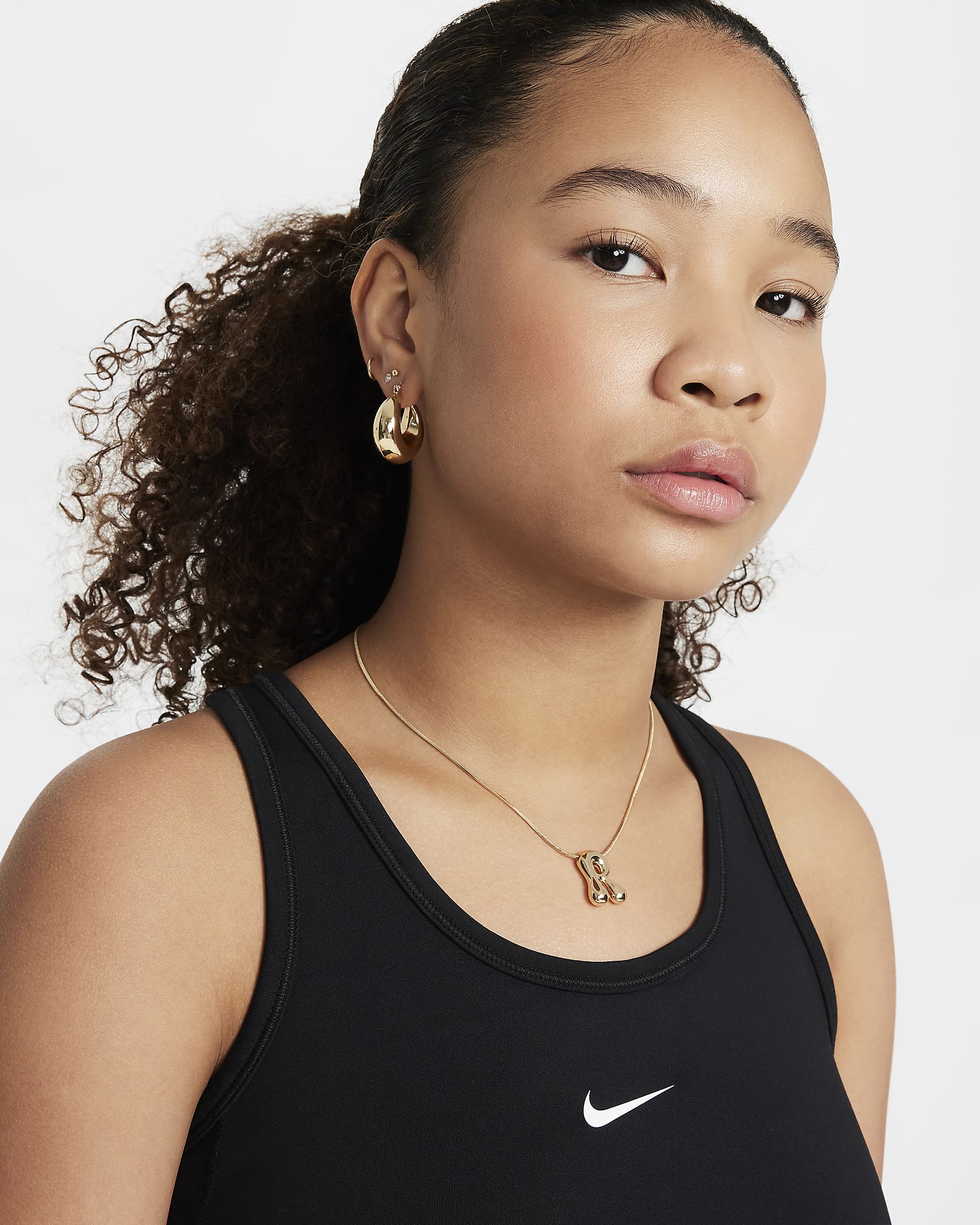 Nike One Fitted Dri-FIT tanktop voor meisjes - Zwart/Wit