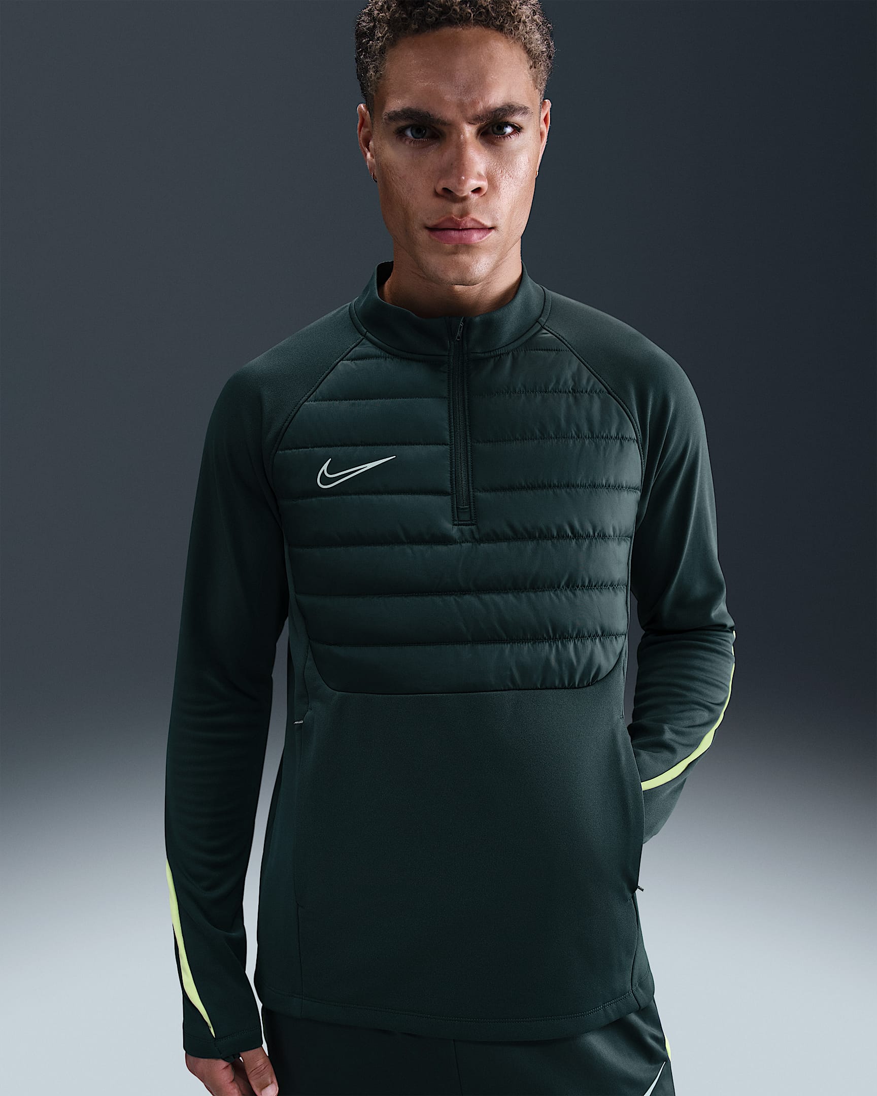 Nike Academy Winter Warrior Men's Therma-FIT 1/2-Zip Football Top - Seaweed/Limelight