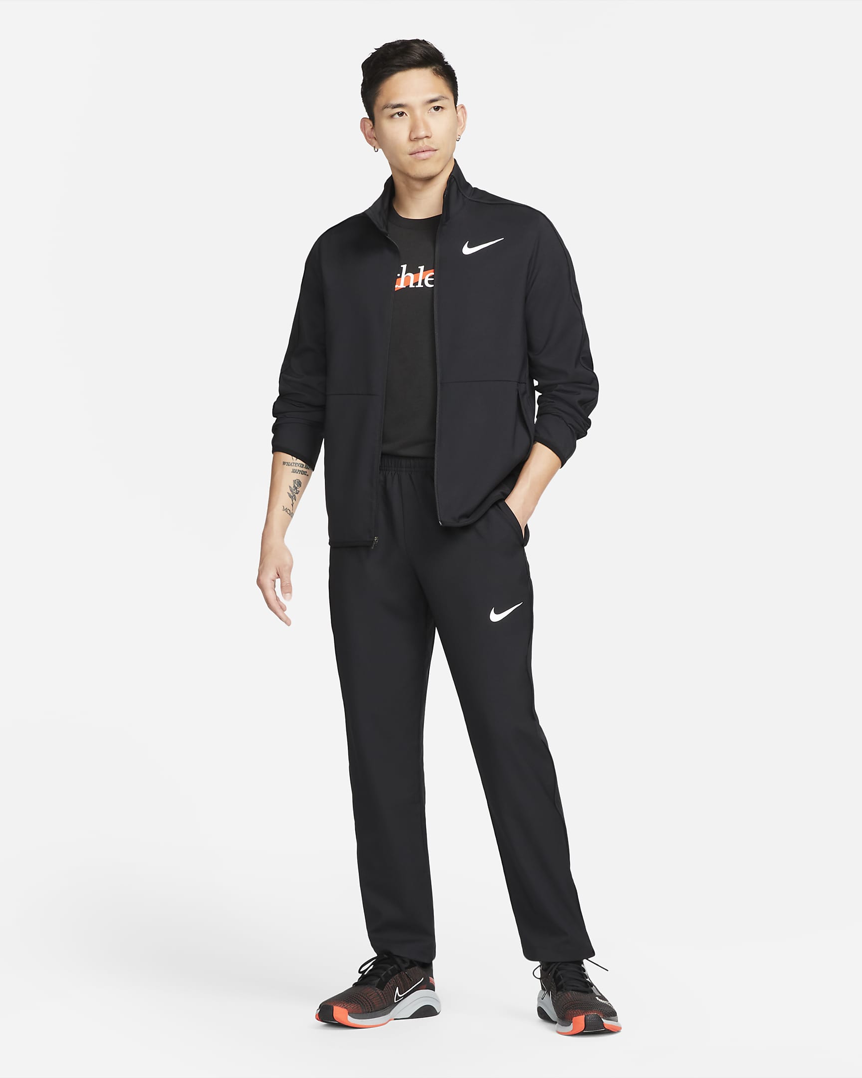 Nike Dri-FIT 男款梭織團隊訓練長褲 - 黑色/黑色/白色