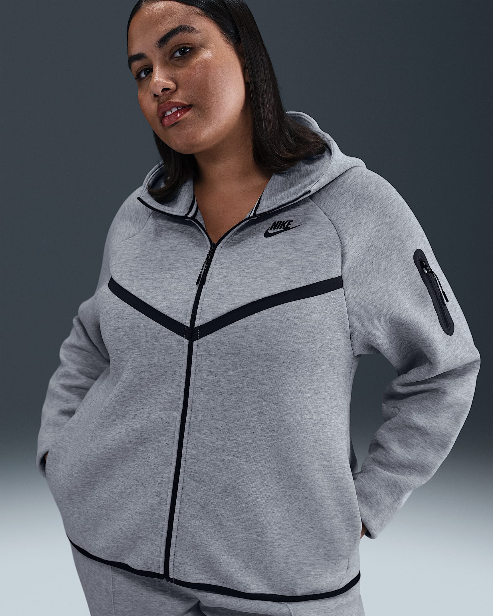 Nike Sportswear Tech Fleece Windrunner Women's Full-Zip Hoodie (Plus size) - Dark Grey Heather/Black