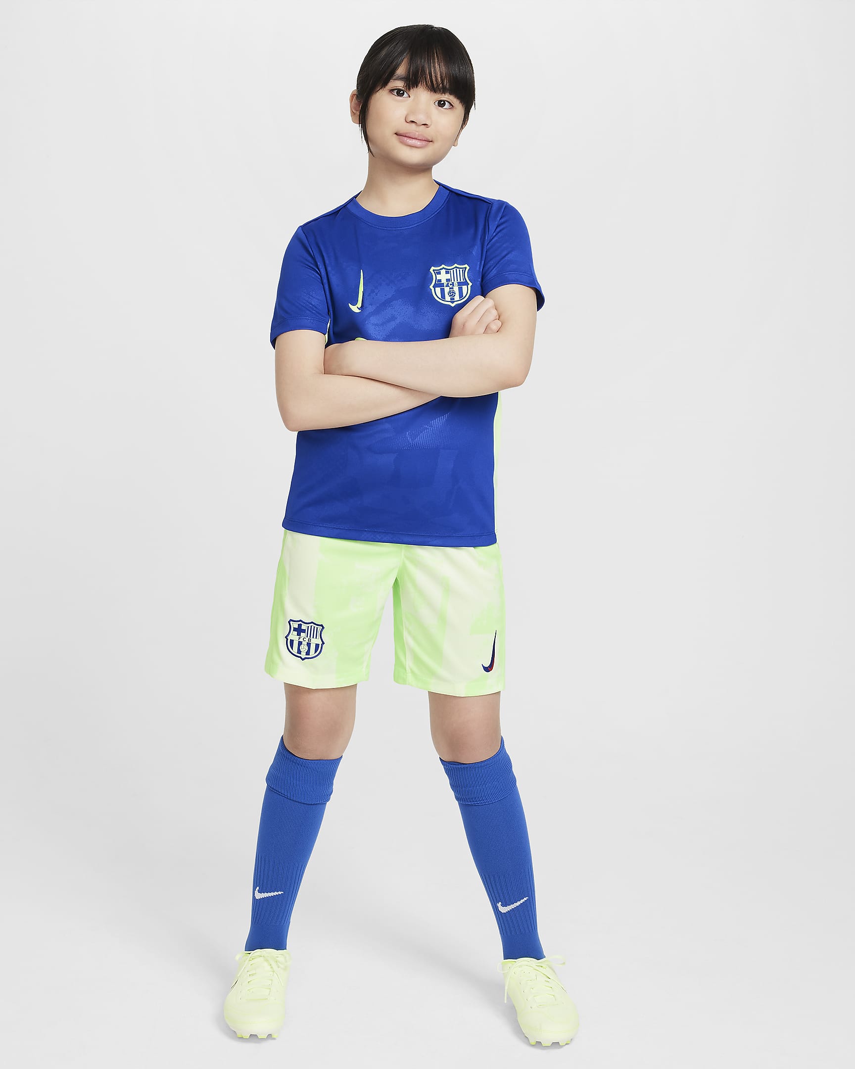 FC Barcelona 2024/25 Stadium (tredjedrakt) Nike Dri-FIT Replica fotballshorts til store barn - Barely Volt/Lime Blast/Old Royal