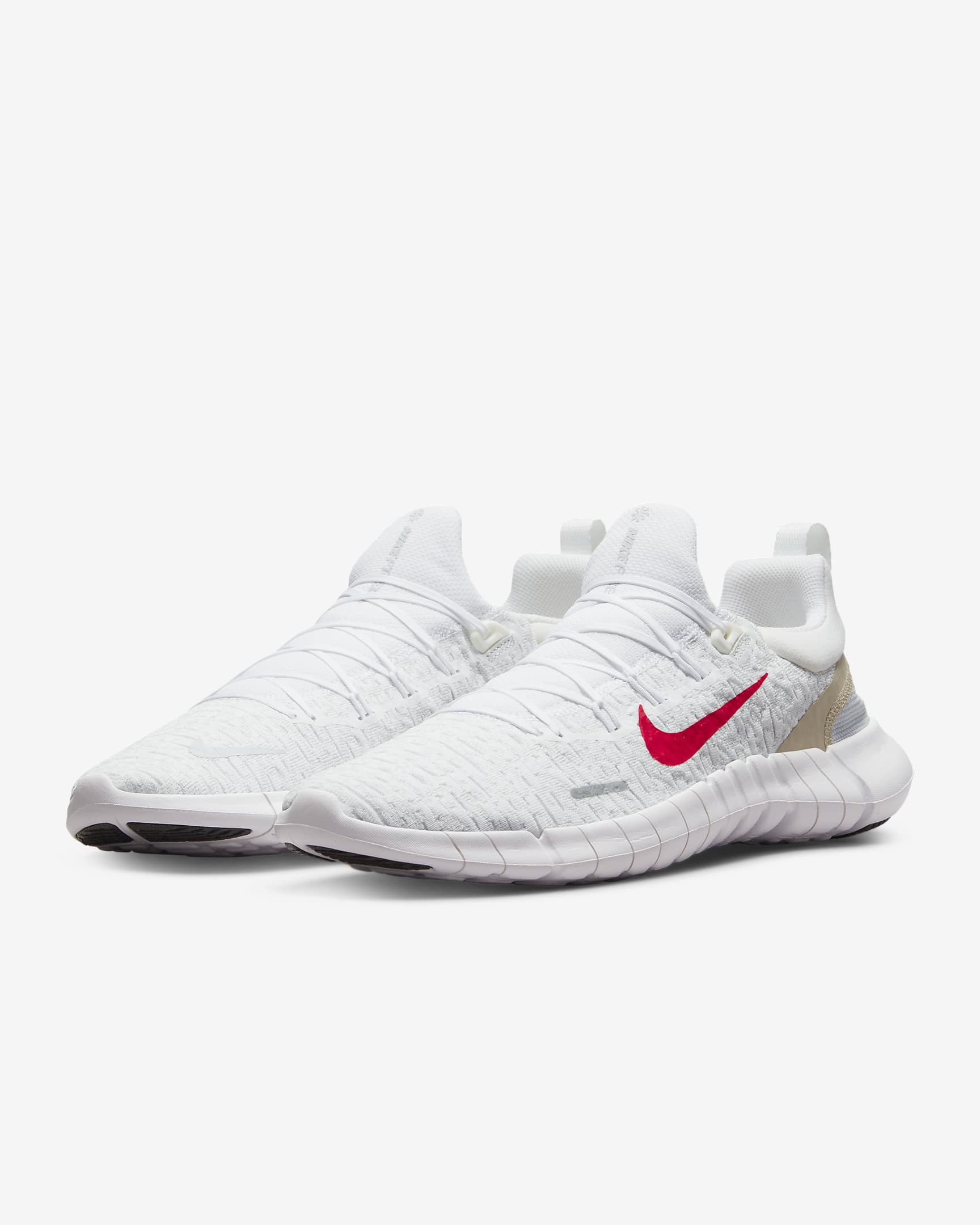 Nike Free Run 5.0 Men's Road Running Shoes - White/Off-White/Pure Platinum/Siren Red