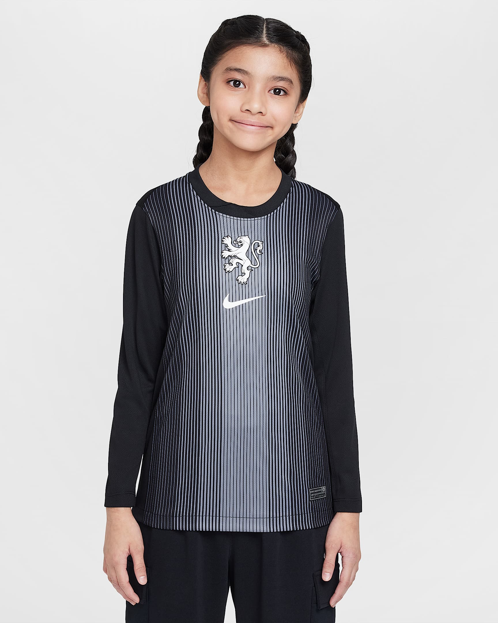 Netherlands 2025/26 Stadium Goalkeeper Older Kids' Nike Dri-FIT Football Replica Long-Sleeve Shirt - Black/Smoke Grey/White