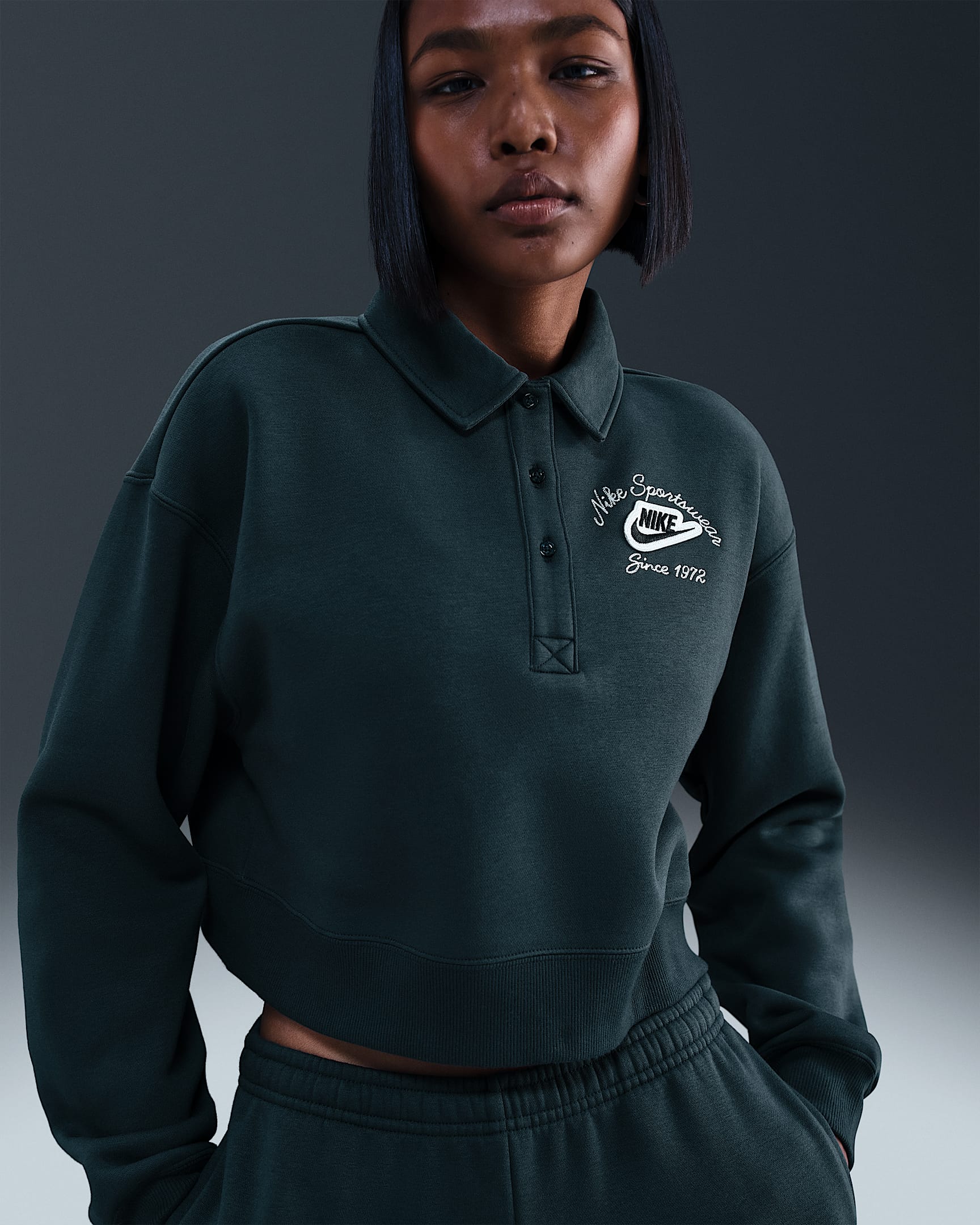 Nike Sportswear Phoenix Fleece Women's Loose Collared Pull-Over Top - Seaweed
