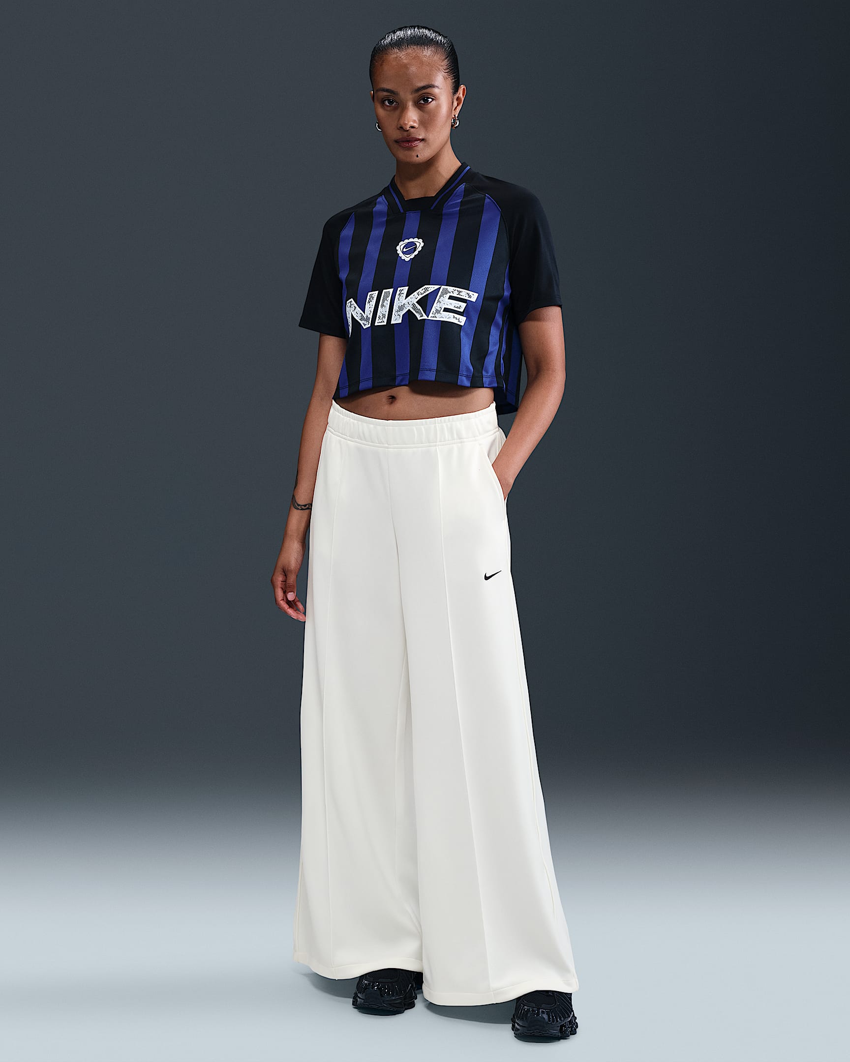 Nike Sportswear Women's Mid-Rise Wide-Leg Tracksuit Bottoms - Sail/Sail/Black