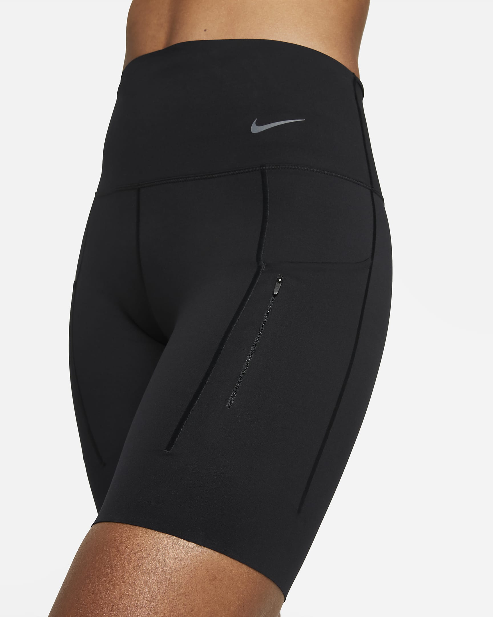 Nike Go Biker-Shorts (ca. 20 cm) mit starkem Halt, hohem Bund und Taschen für Damen - Schwarz/Schwarz