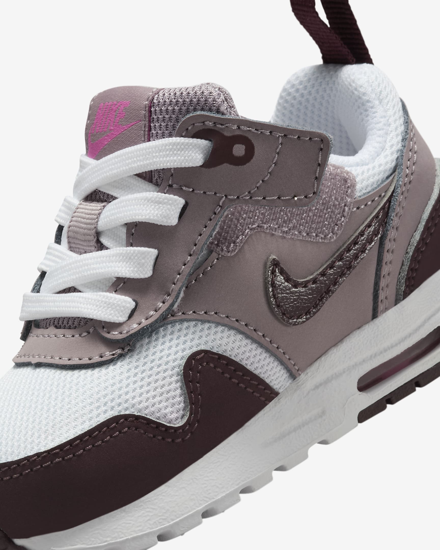 Tenis para bebé e infantiles Air Max 1 EasyOn - Blanco/Mena violeta claro/Rosa alegre/Burdeos enérgico