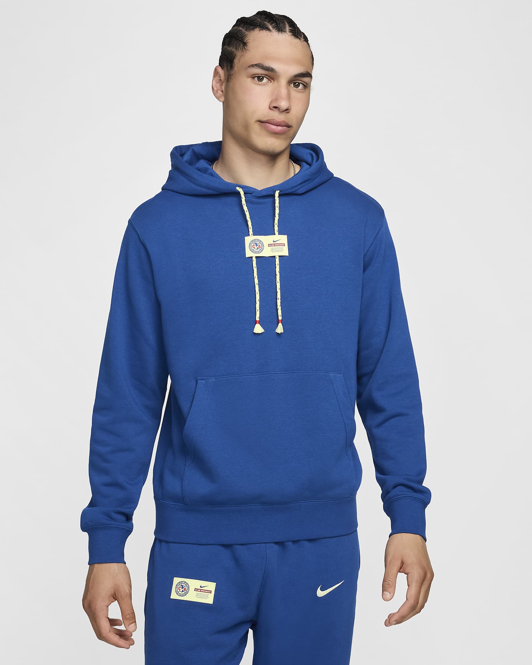 Club América Club Men's Nike Soccer French Terry Pullover Hoodie - Gym Blue/Lemon Chiffon