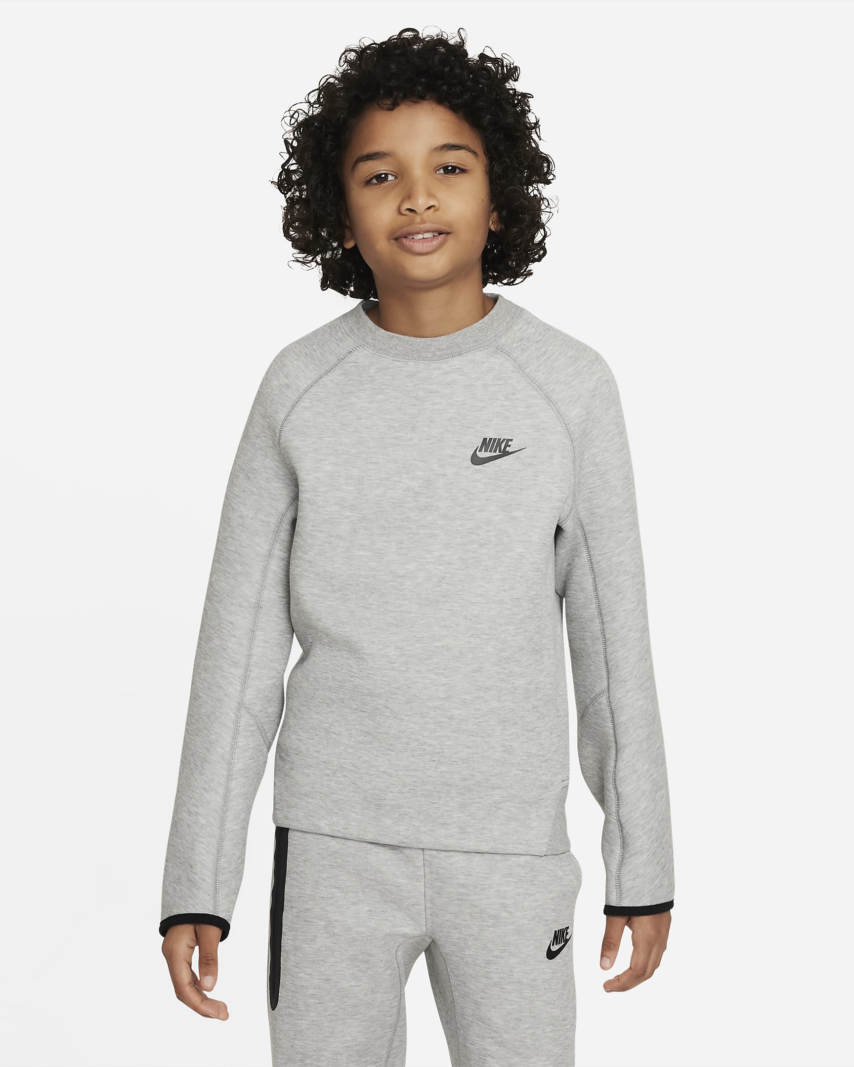 Nike Sportswear Tech Fleece Older Kids' (Boys') Sweatshirt - Dark Grey Heather/Black/Black