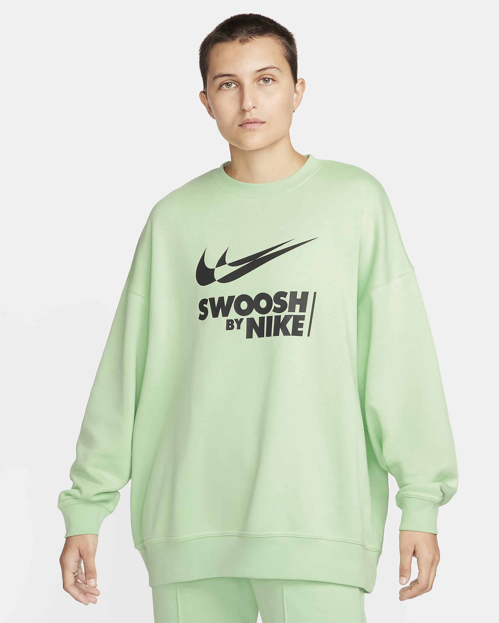 Sweat oversize à col ras-du-cou en tissu Fleece Nike Sportswear pour femme - Vapor Green/Noir