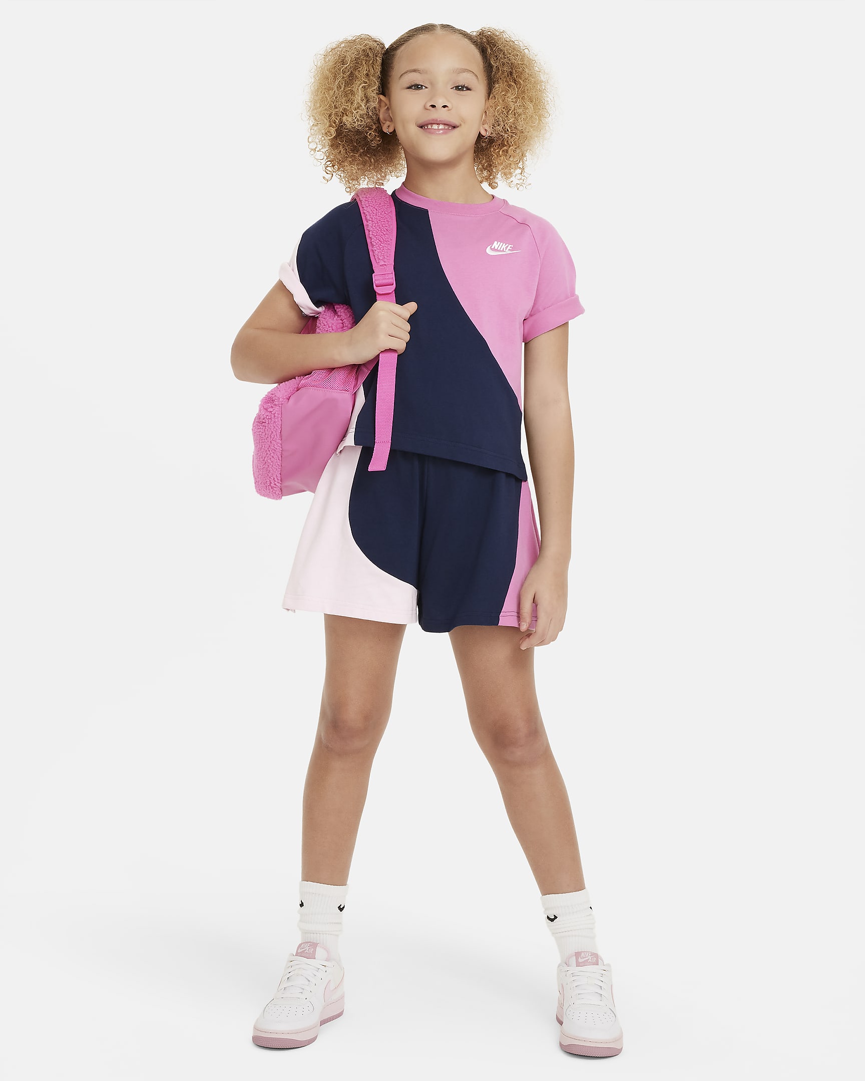 Nike Sportswear Older Kids' (Girls') Jersey Top - Midnight Navy/Playful Pink/Pink Foam/White