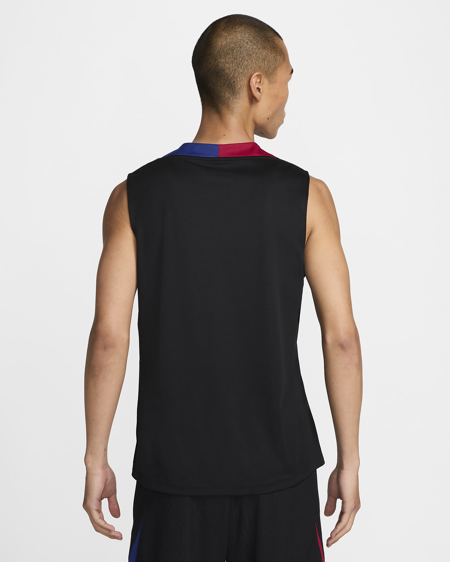 FC Barcelona Strike Men's Nike Dri-FIT Soccer Sleeveless Top - Black/Noble Red/Deep Royal Blue/Light Orewood Brown