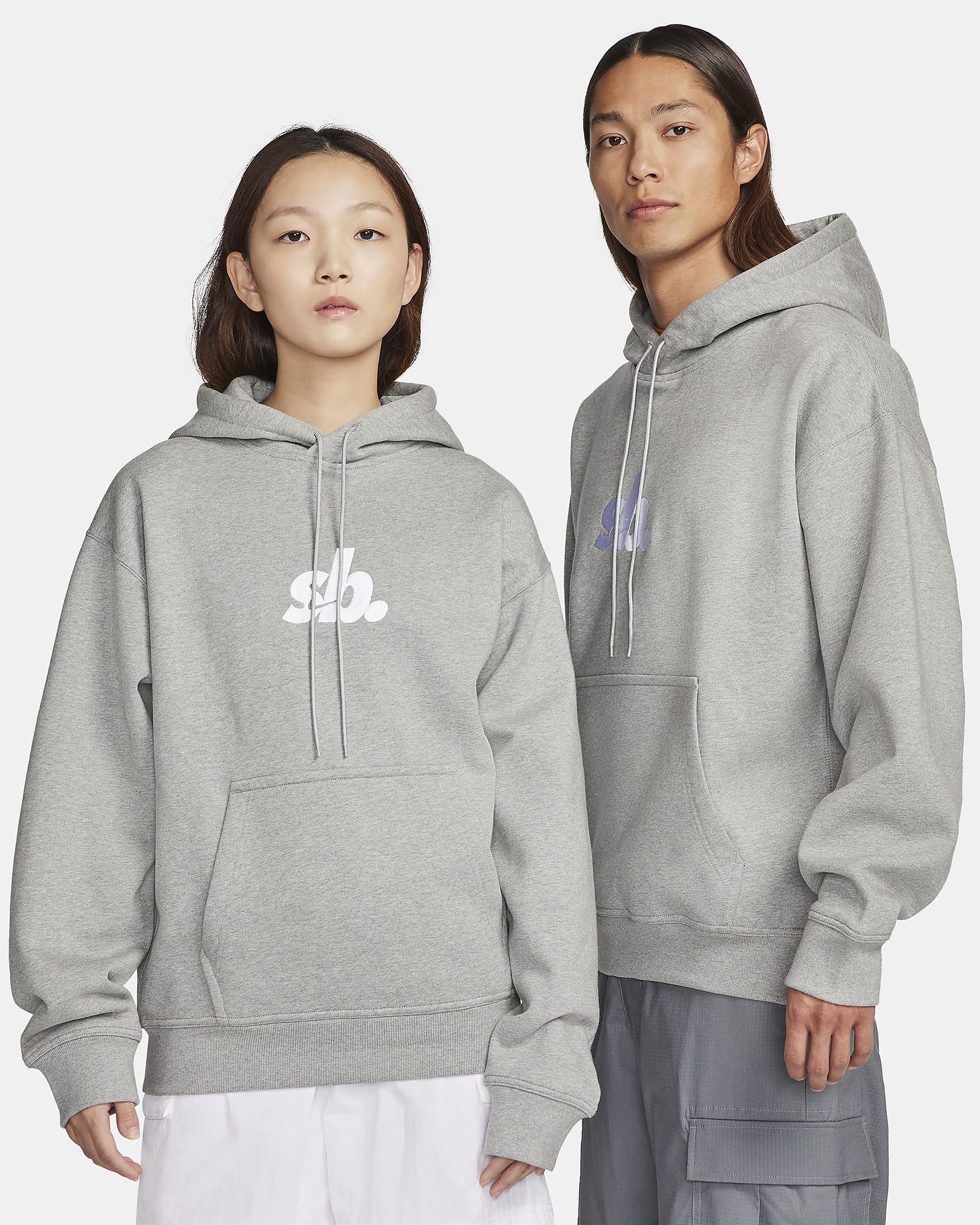 Nike SB Fleece Pullover Skate Hoodie - Dark Grey Heather/White