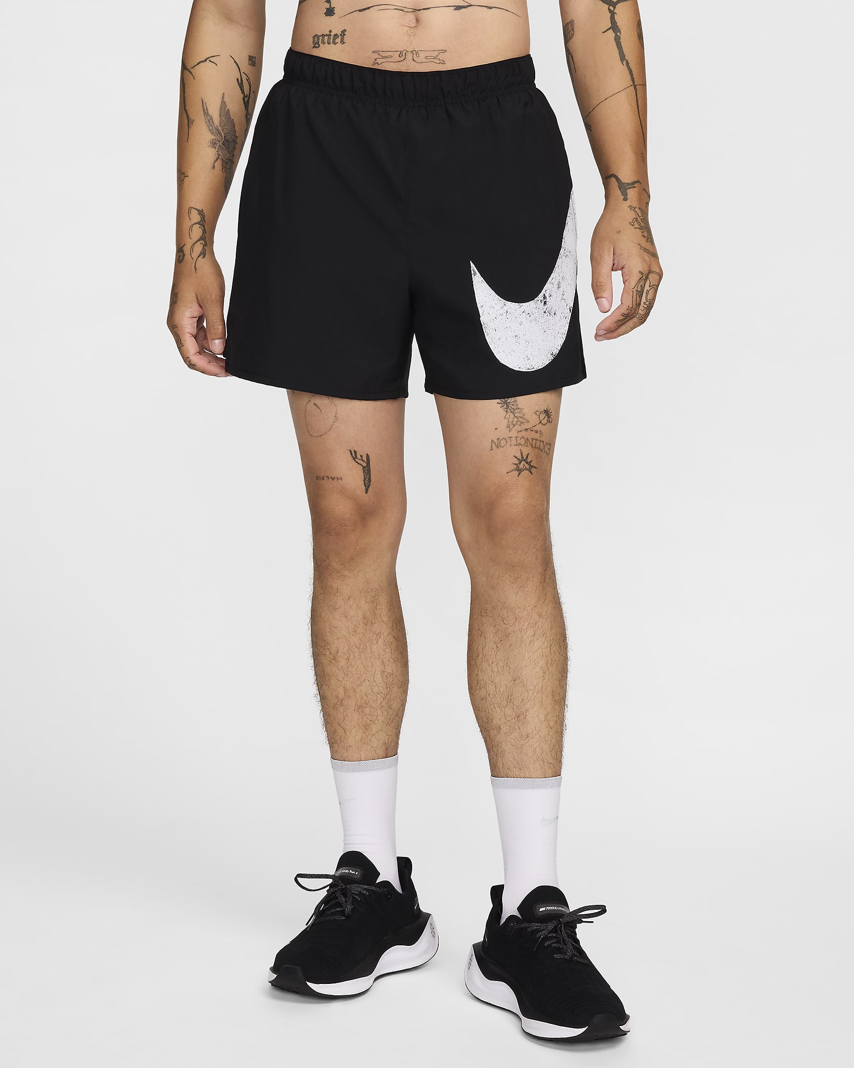 Męskie spodenki do biegania 13 cm Dri-FIT Nike Challenger Swoosh - Czerń/Czerń/Czerń/Biel