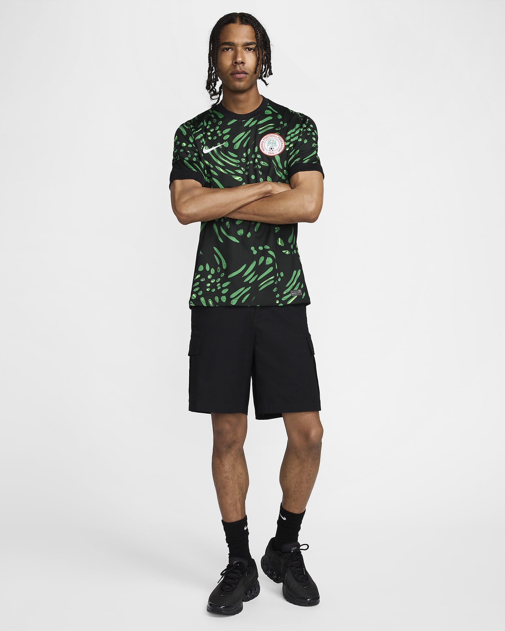 Nigéria 2024 Stadium idegenbeli Nike Dri-FIT férfi replika futballmez - Fekete/Lucky Green/Fehér