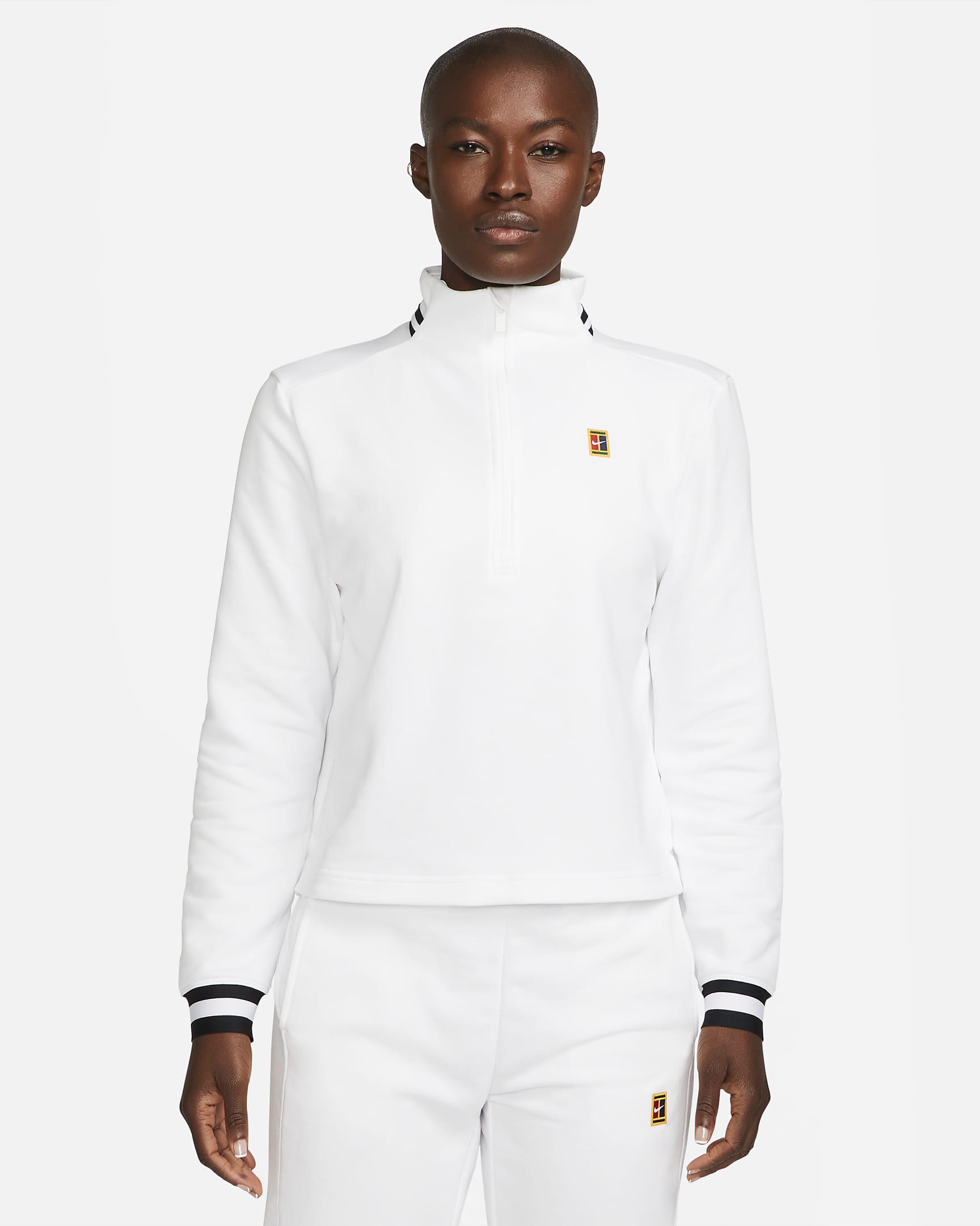 NikeCourt Dri-FIT Heritage Women's French Terry Tennis Top - White/Black