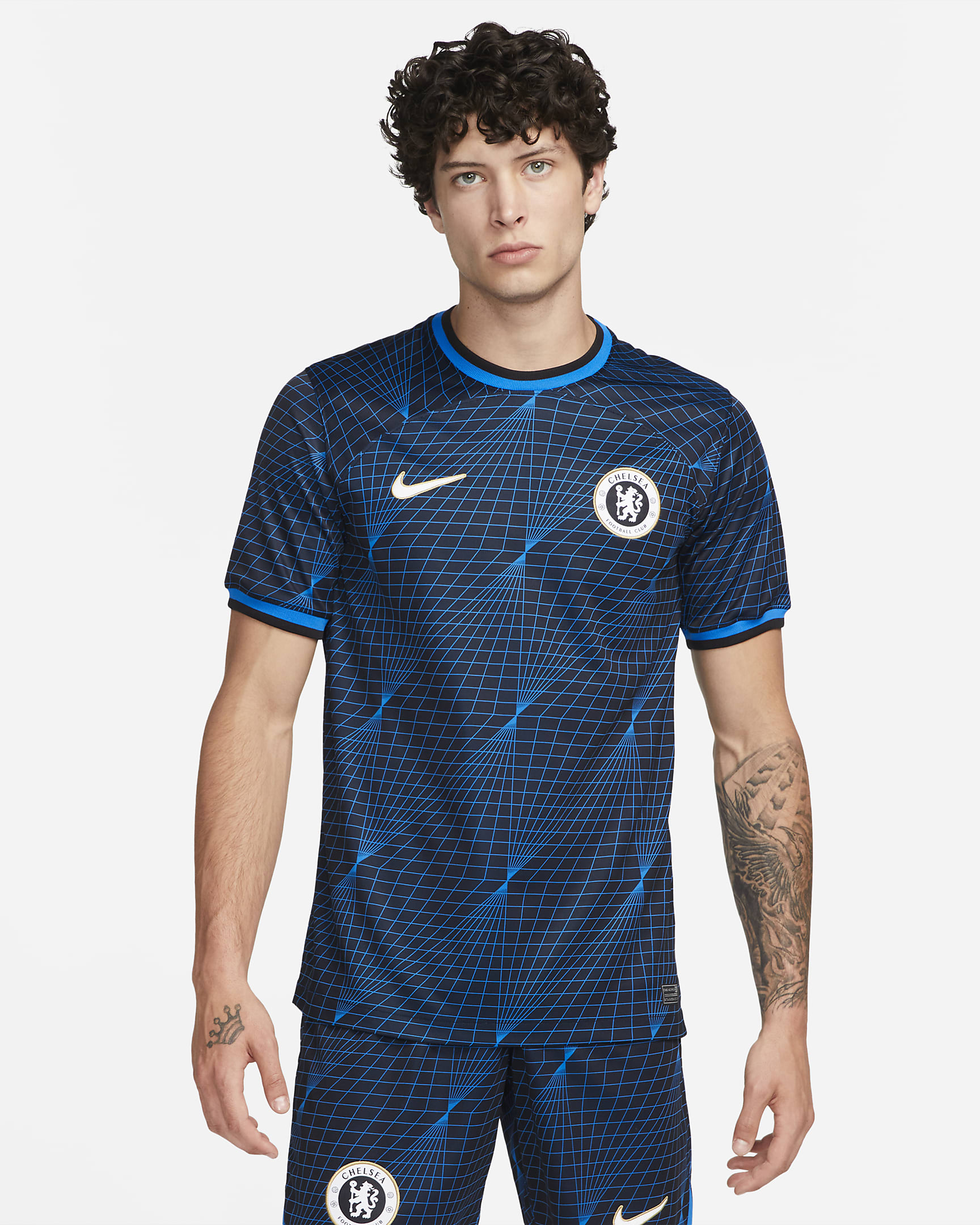 เสื้อแข่งฟุตบอลผู้ชาย Nike Dri-FIT Chelsea FC 2023/24 Stadium Away - Soar/Club Gold/ขาว