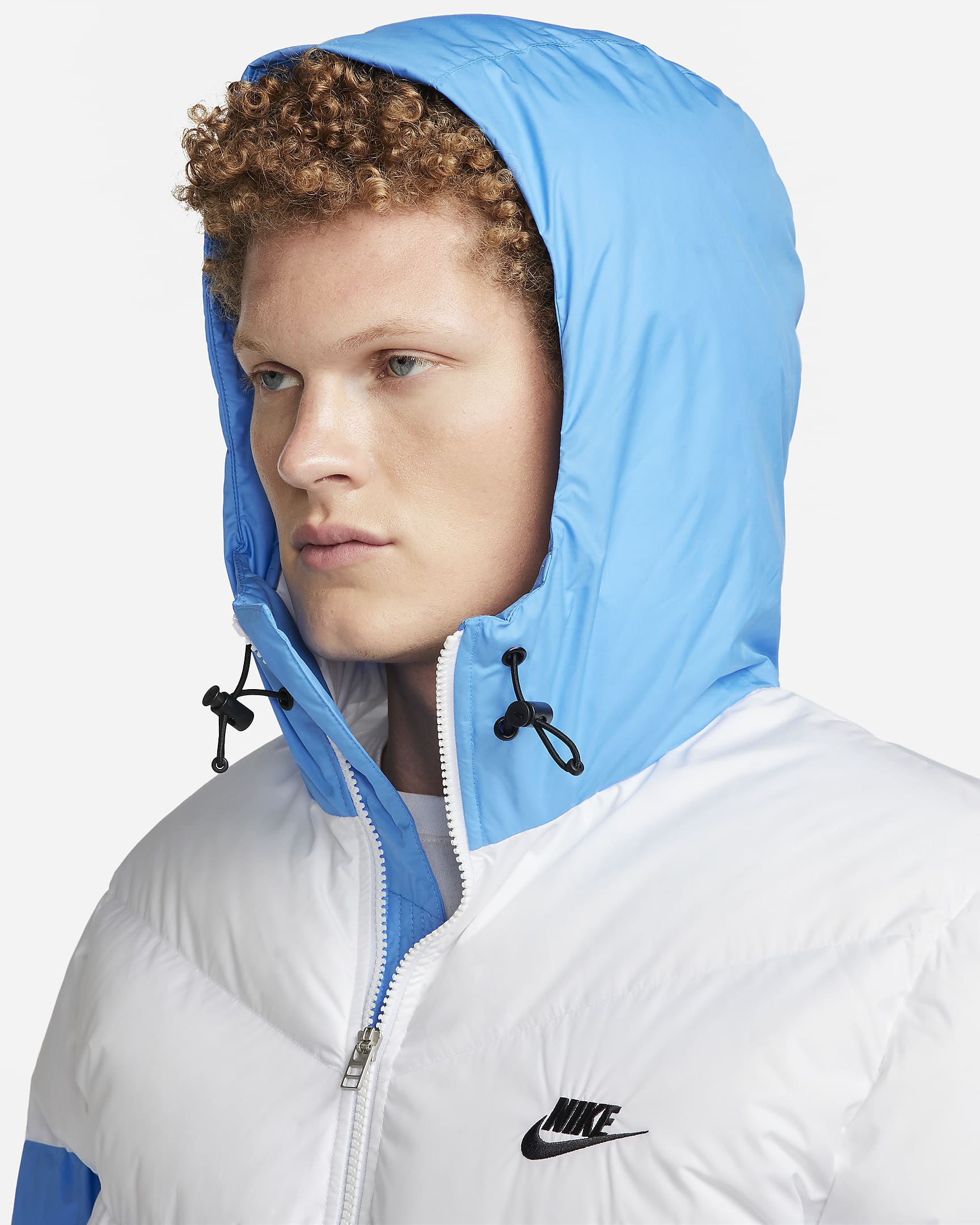 Casaco almofadado com capuz Storm-FIT Nike Windrunner PrimaLoft® para homem - Branco/Azul Photo/Preto