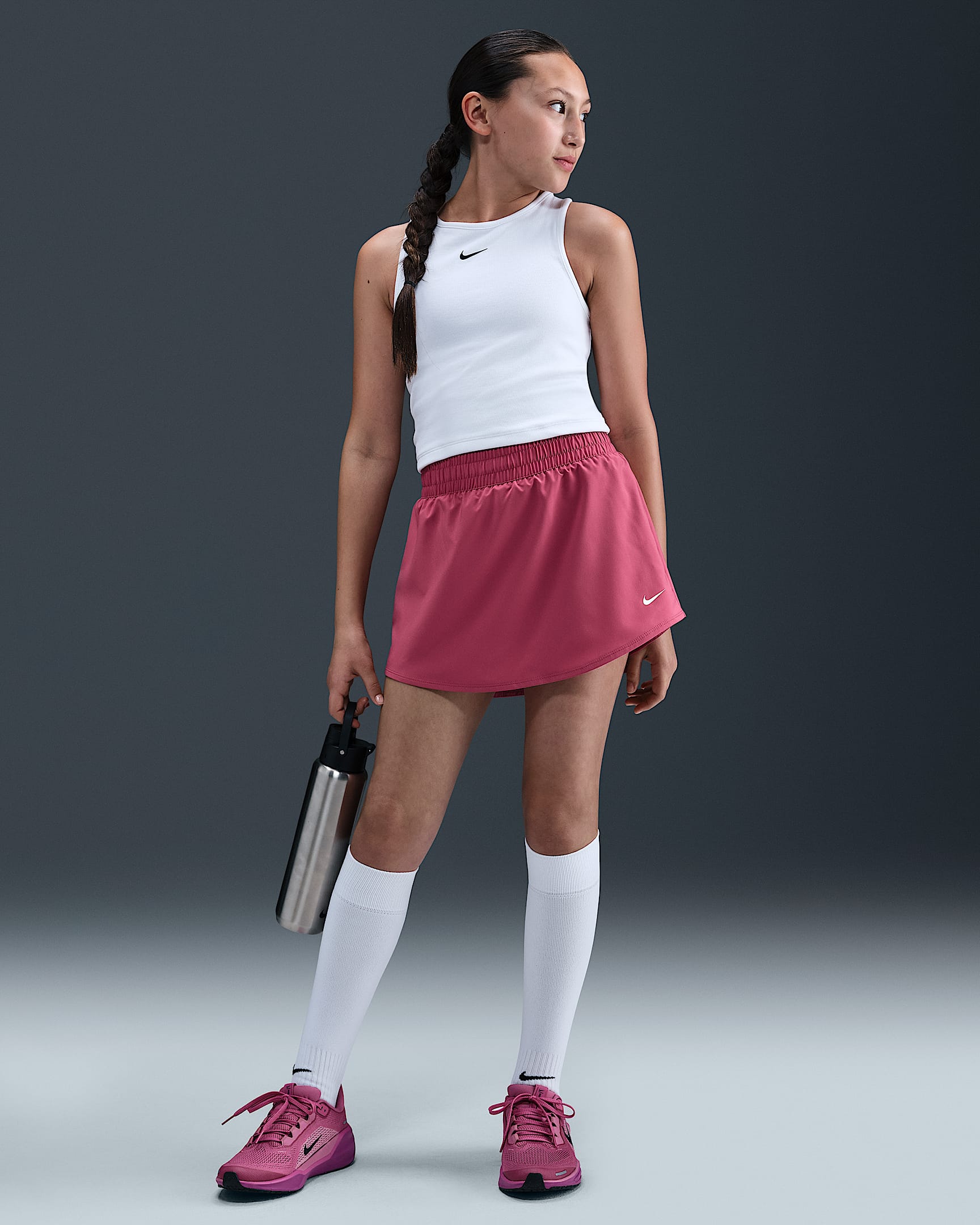 Nike One Big Kids' (Girls') Dri-FIT High-Waisted Skort - Sweet Beet/White
