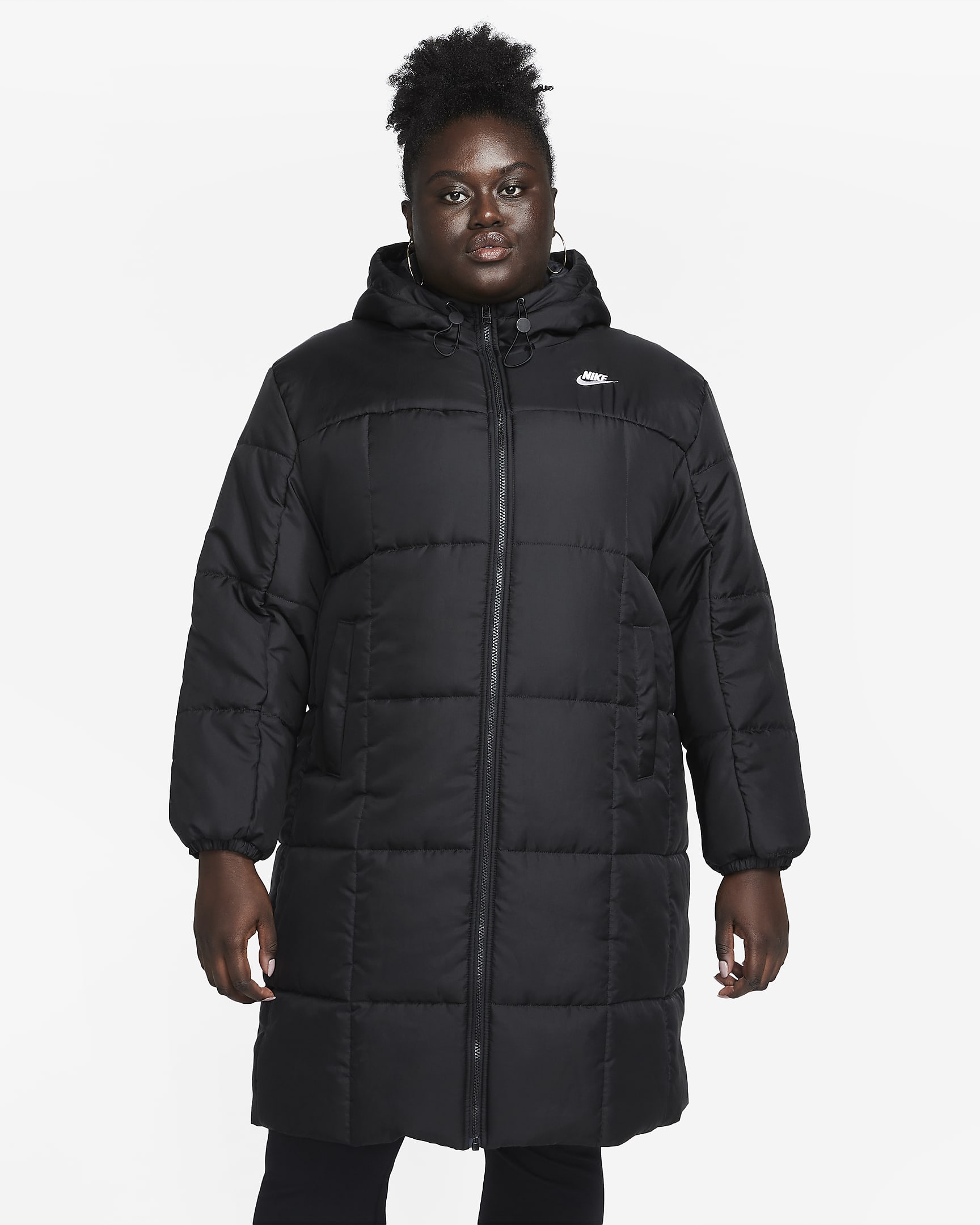 Nike Sportswear Classic Puffer Therma-FIT Bol Kapüşonlu Kadın Parkası (Büyük Beden) - Siyah/Beyaz