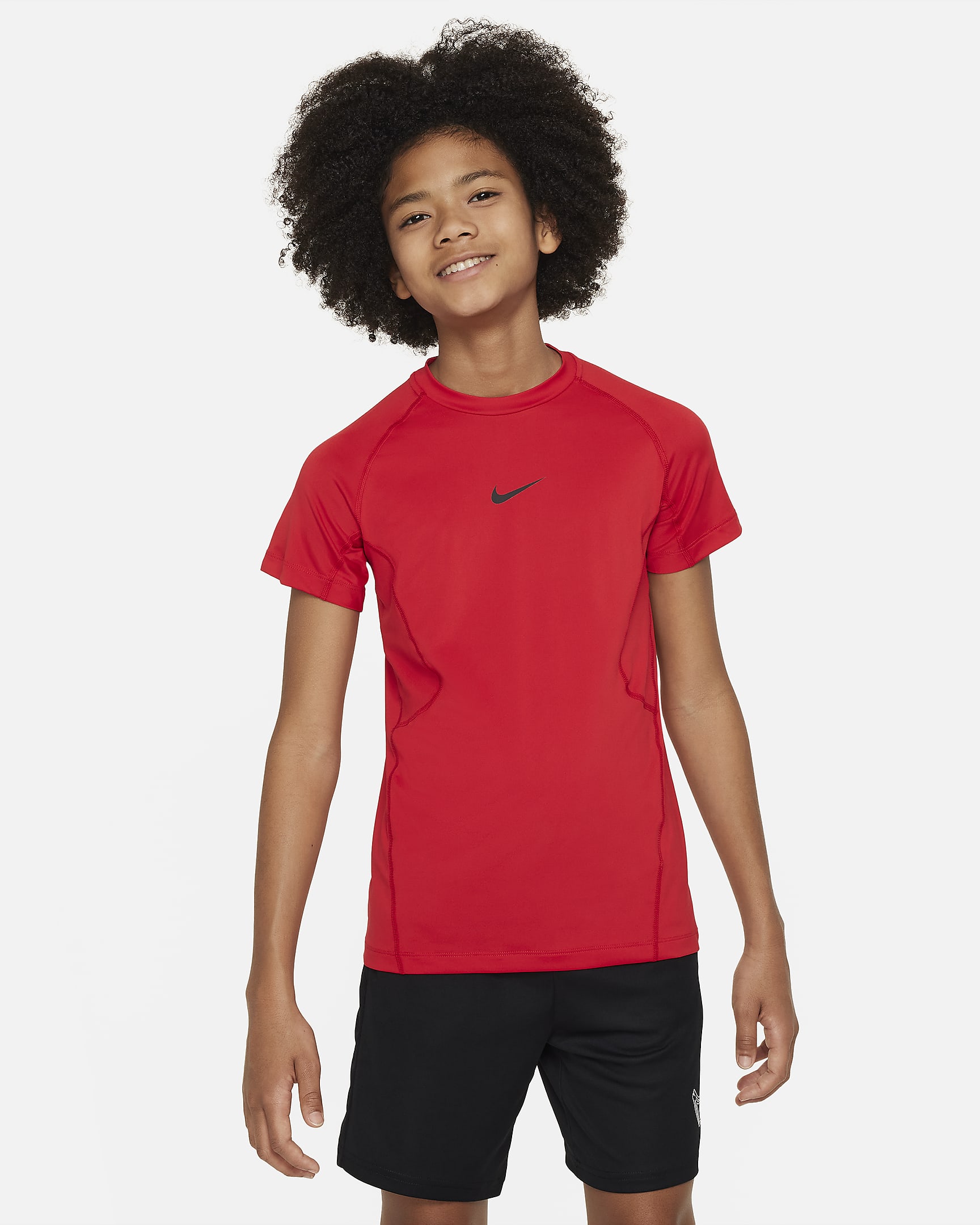 Playera de manga corta Dri-FIT para niño talla grande Nike Pro - Rojo universitario/Negro