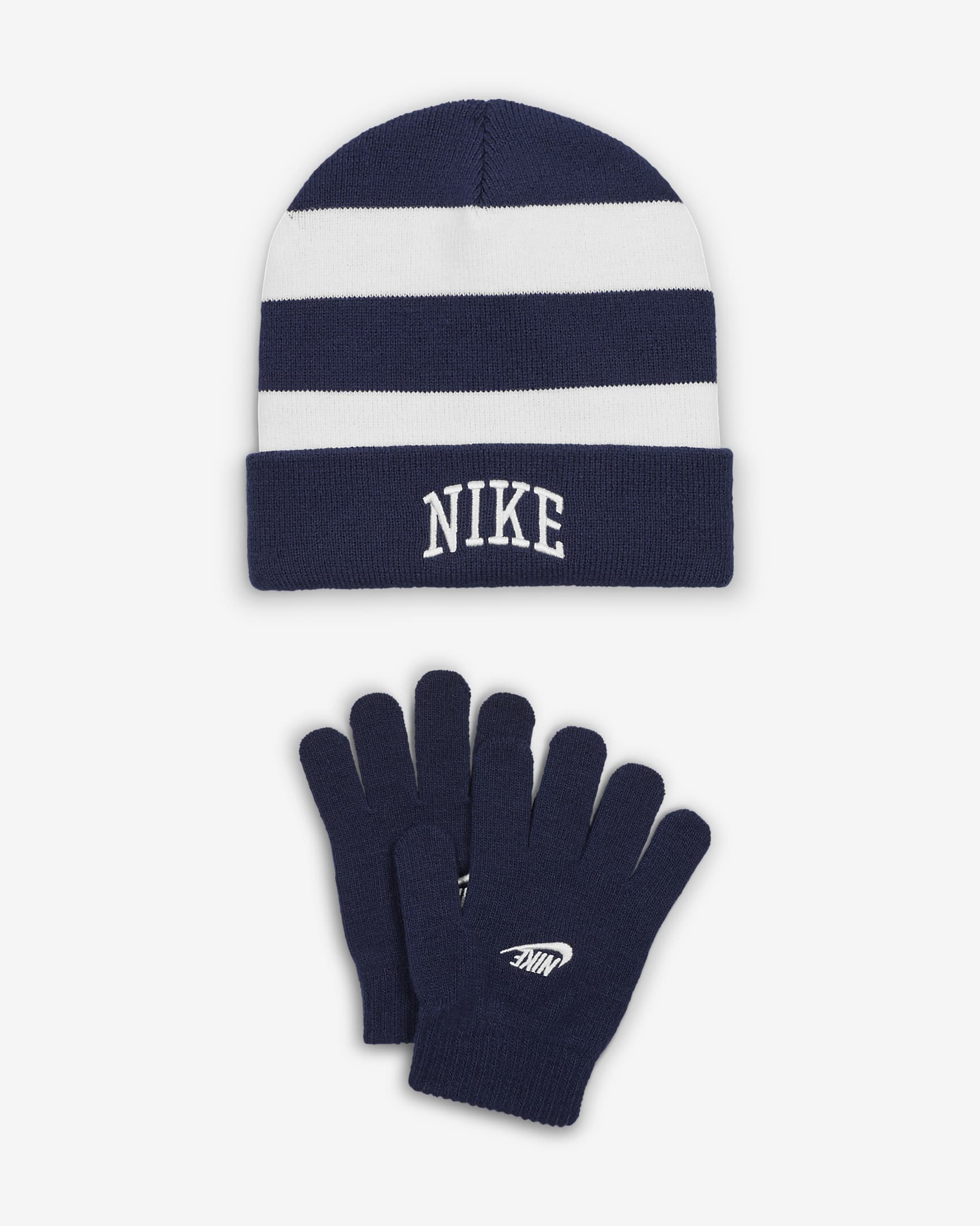 Nike Big Kids' Chunky Stripe Peak 2-Piece Beanie Set - Midnight Navy