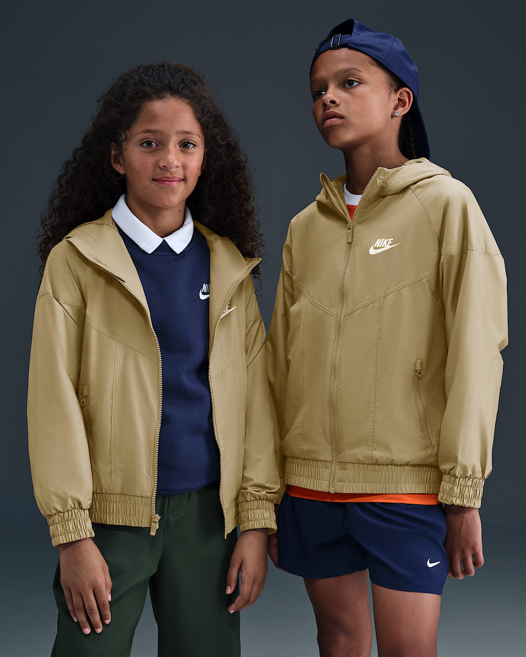 Nike Sportswear Windrunner Big Kids' Hooded Repel Jacket - Parachute Beige/Parachute Beige/Parachute Beige/White