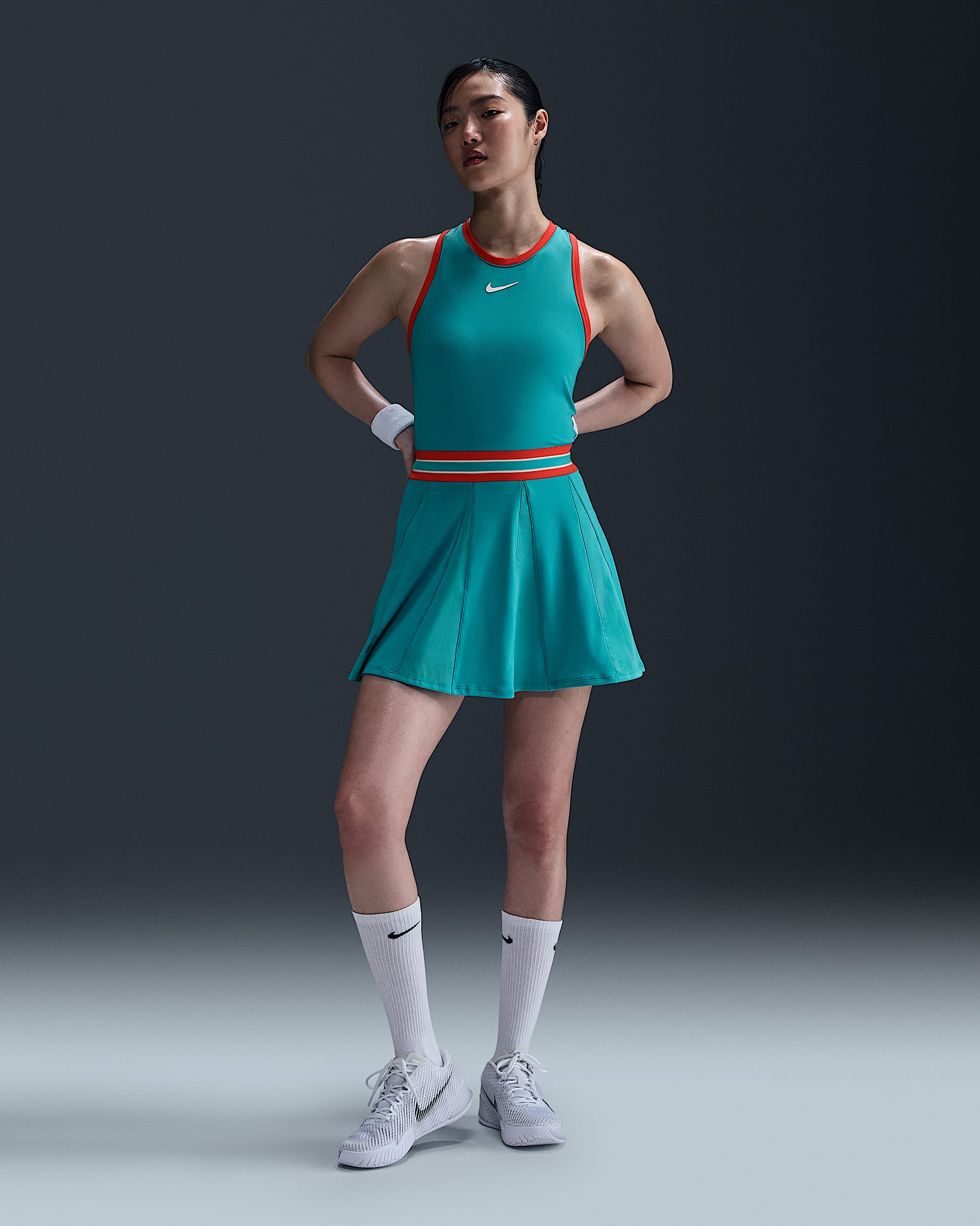 Damska sukienka do tenisa Dri-FIT NikeCourt Slam - Dusty Cactus/Light Crimson/Dusty Cactus/Biel