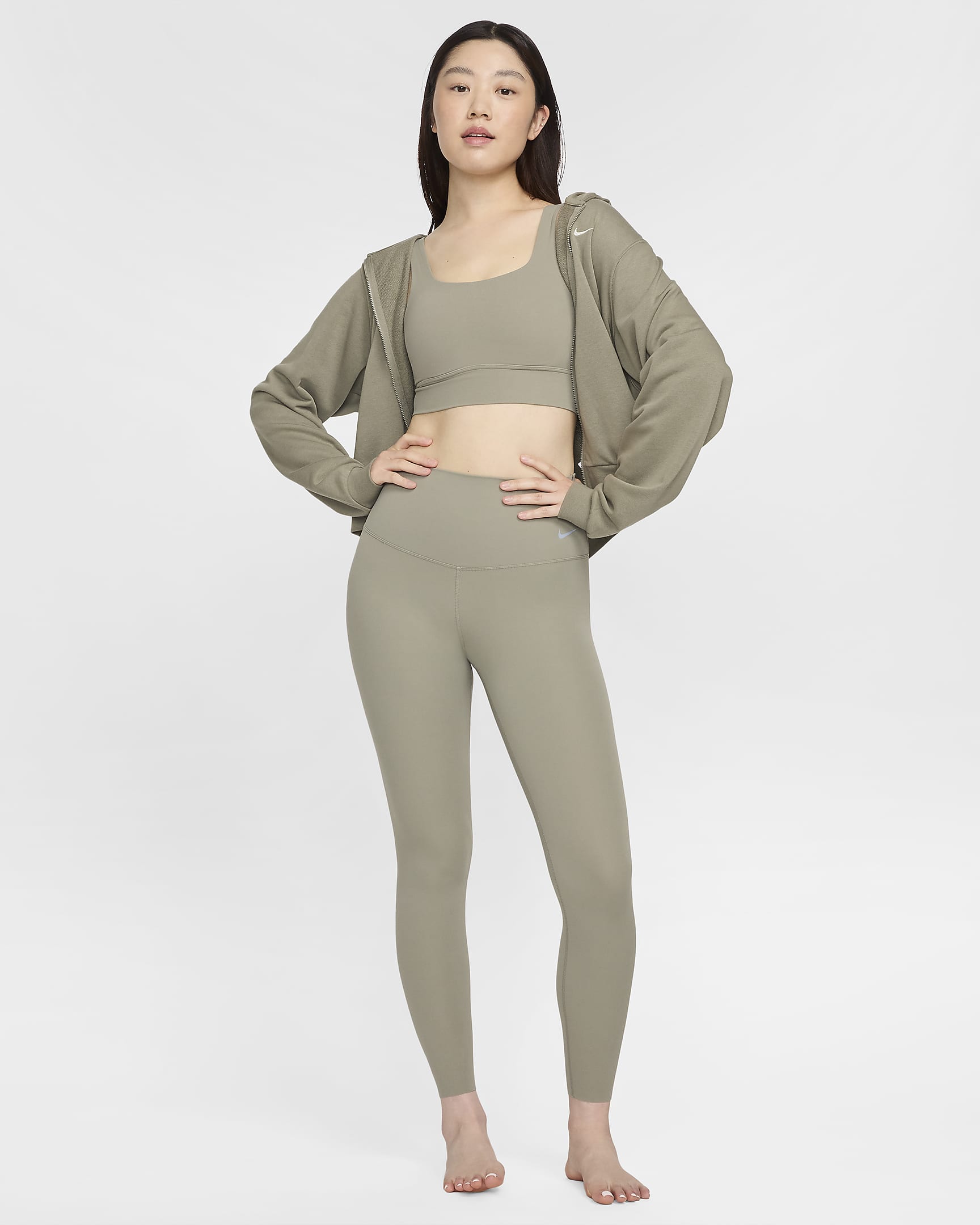 Nike Zenvy 女款輕柔支撐型高腰九分內搭褲 - Light Army/黑色