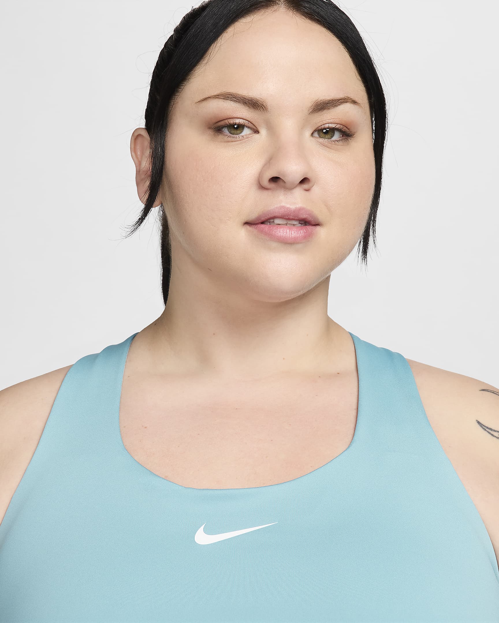 Nike Swoosh Women's Medium-Support Padded Sports Bra Tank (Plus Size) - Denim Turquoise/White