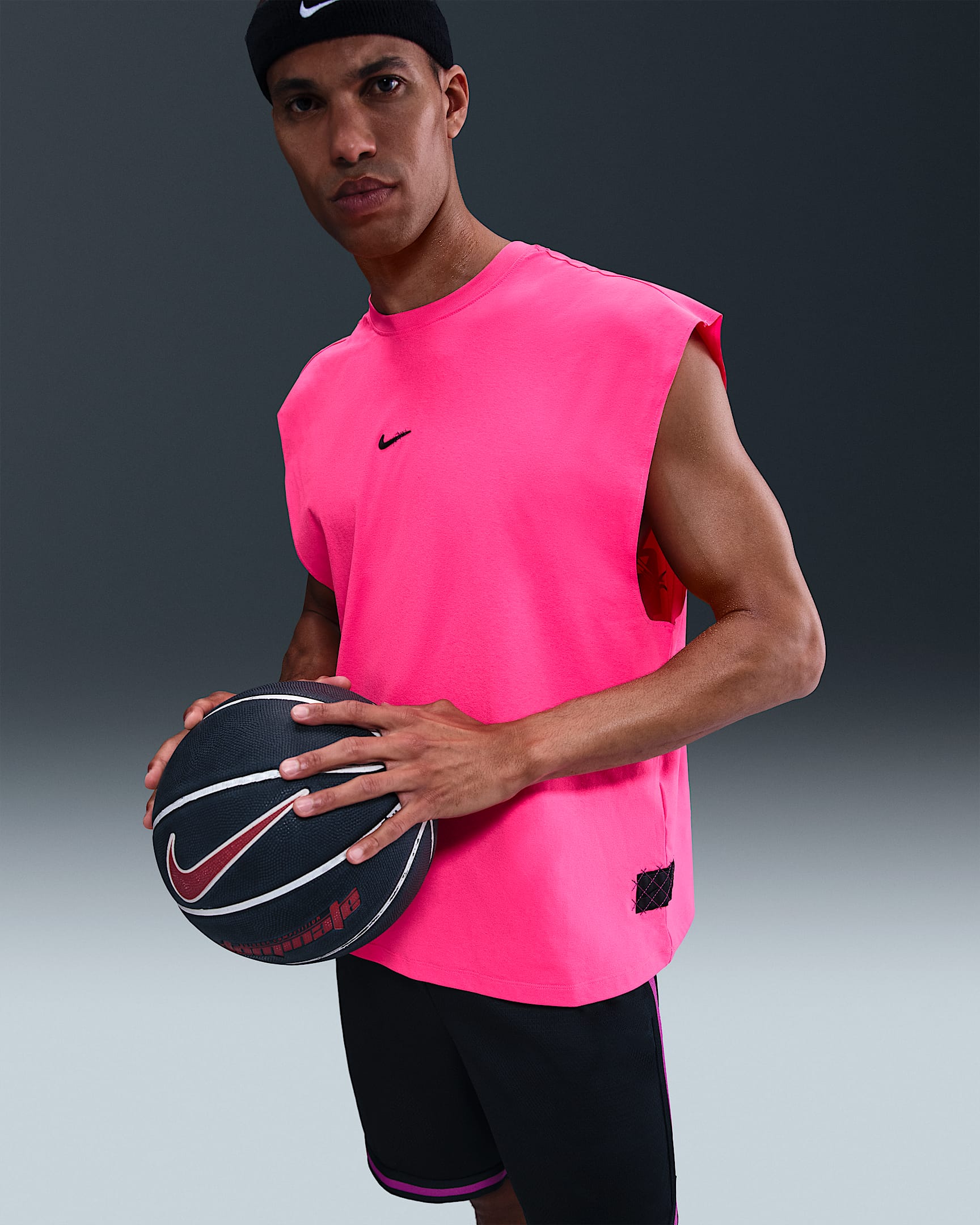 Playera de básquetbol sin mangas Dri-FIT para hombre Nike - Hiperrosa/Negro