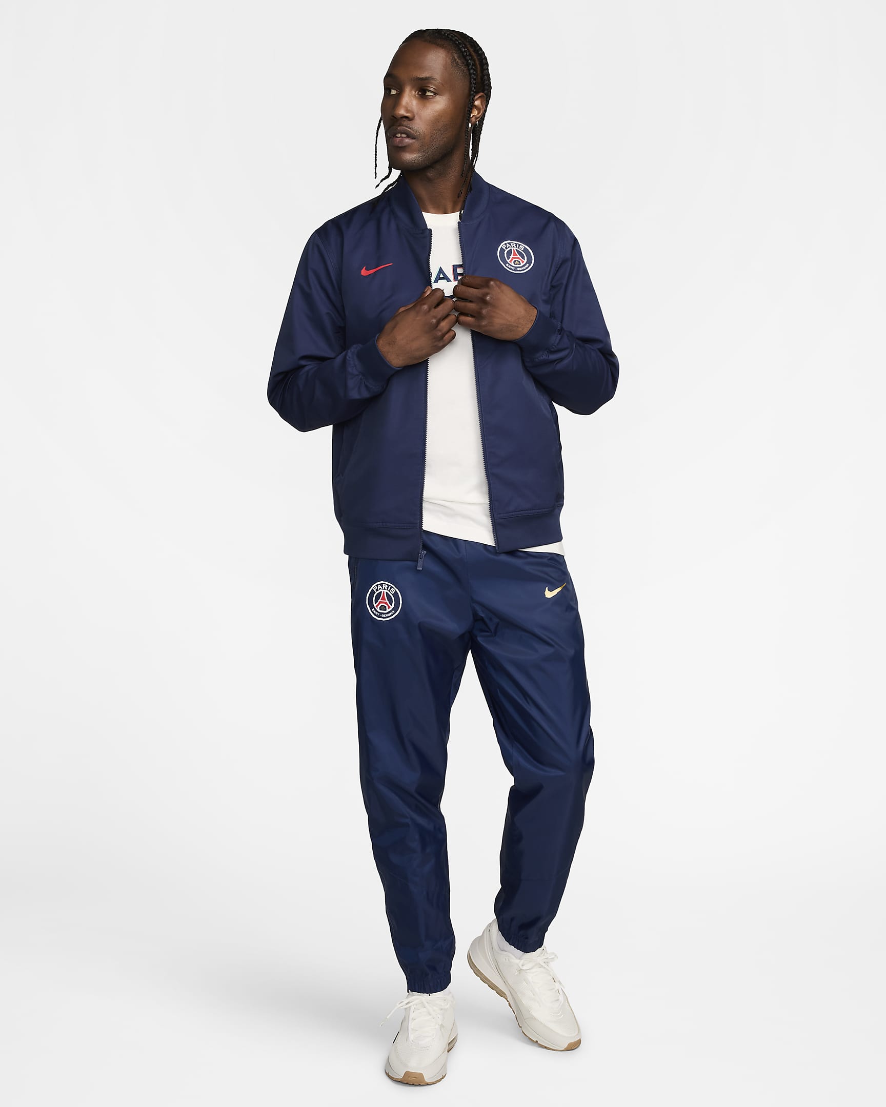 Paris Saint-Germain Sport Essentials Nike Football vevd bomberjakke uten fôr til herre - Midnight Navy/University Red