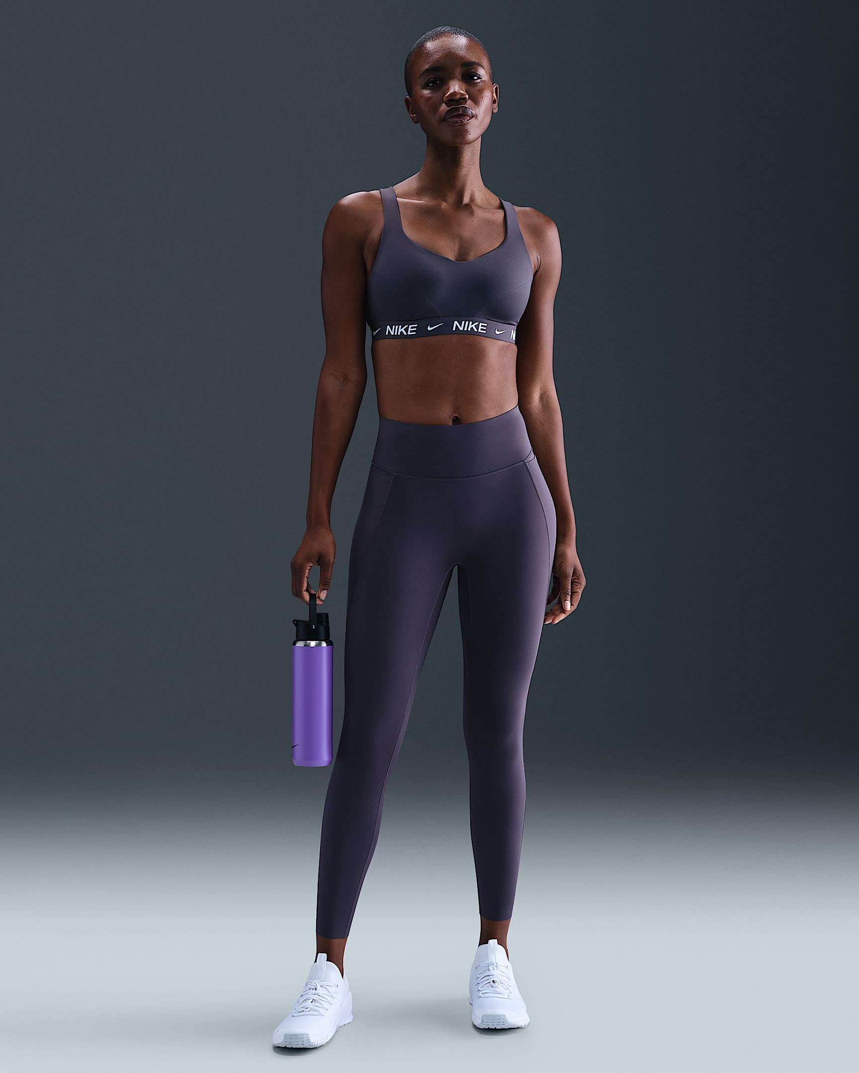Nike Universa Women's Medium-Support High-Waisted 7/8 Leggings with Pockets - Thunder Grey/Thunder Grey/Dark Shadow