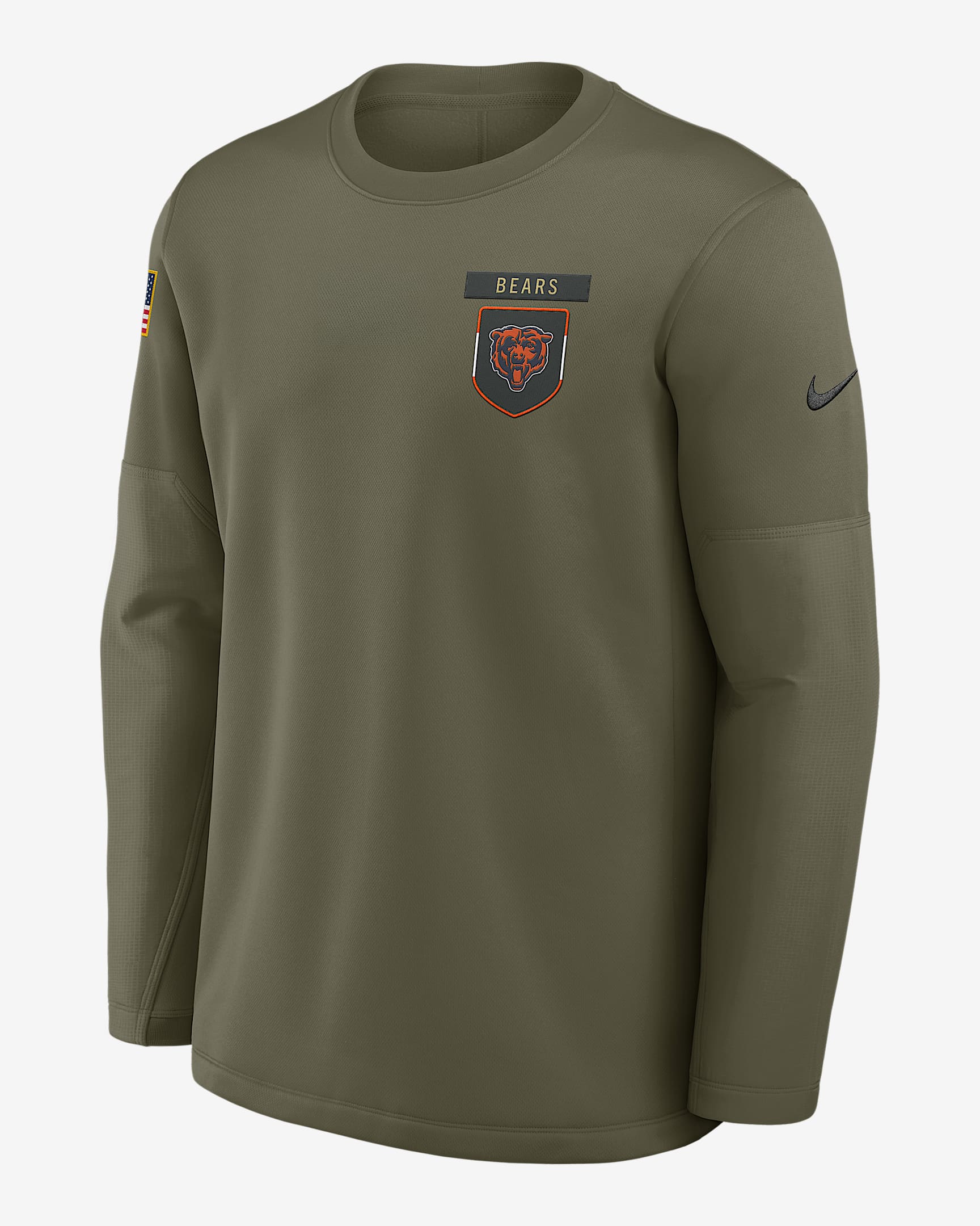 Sudadera de cuello redondo sin cierre Nike de la NFL para hombre Chicago Bears Salute to Service Sideline Triumphant Win Coach - Oliva medio