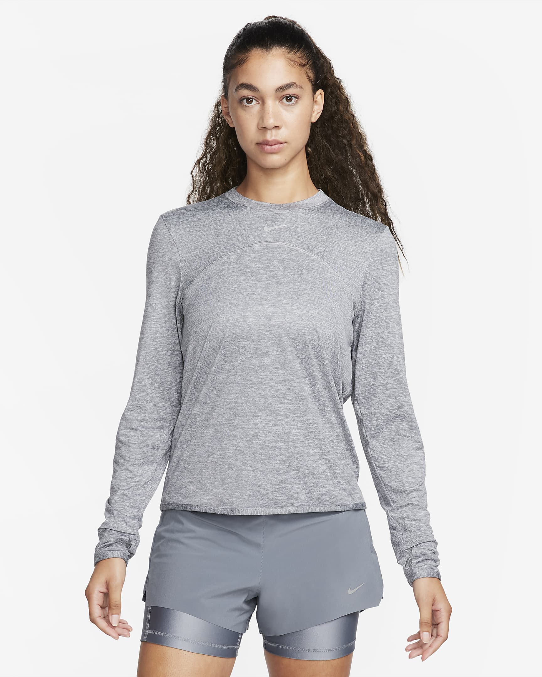 Nike Dri-FIT Swift UV Women's Crew-Neck Running Top - Smoke Grey/Light Smoke Grey/Heather